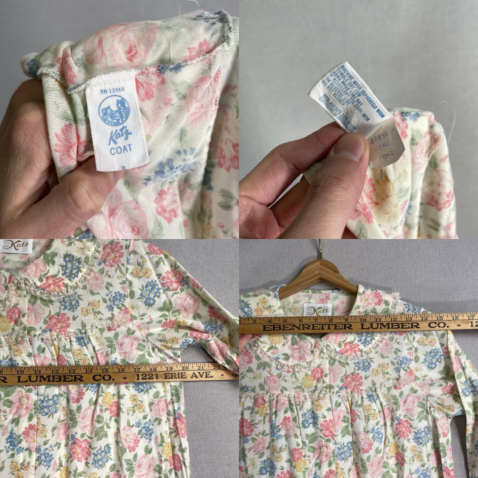 Vintage VINTAGE Katz Nightgown Small Floral Flannel Roses Coat Ruffle Lace 70s Size ONE SIZE - 8 Thumbnail