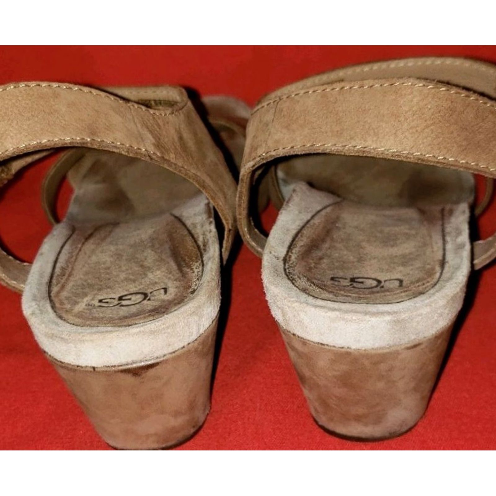 Ugg VINTAGE UGG Australia Veva Wedge T-Strap Sandals Size 8M 39 EU Tan Suede Leather Uppers Womens Sandal Tan Natural 2.25" Heel II Size US 6 / IT 36 - 5 Thumbnail