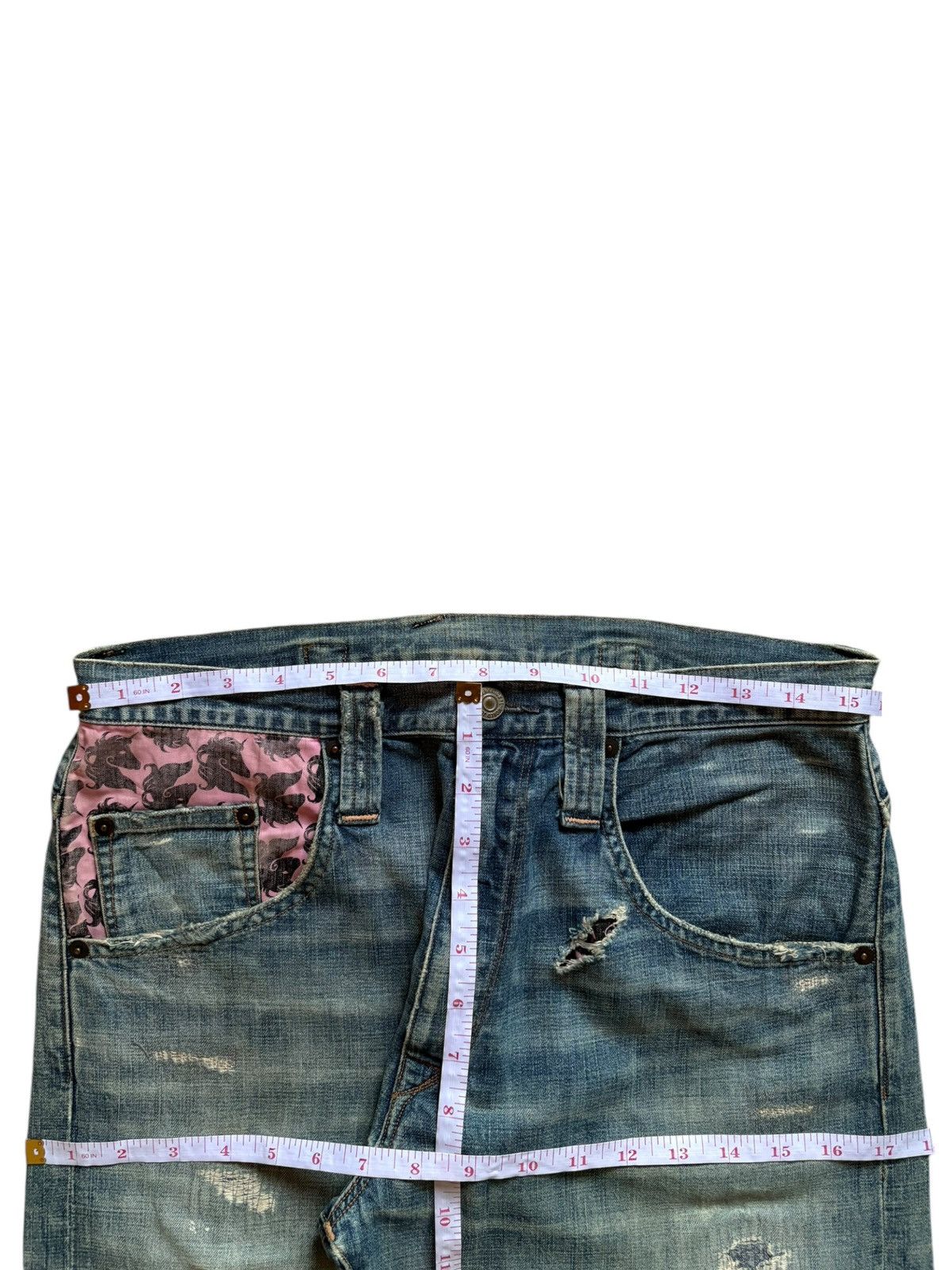 Japanese Brand × KMRii Vintage Rna Inc Buckle Back Faded Wash Distress Patch Jeans Size US 31 - 13 Thumbnail