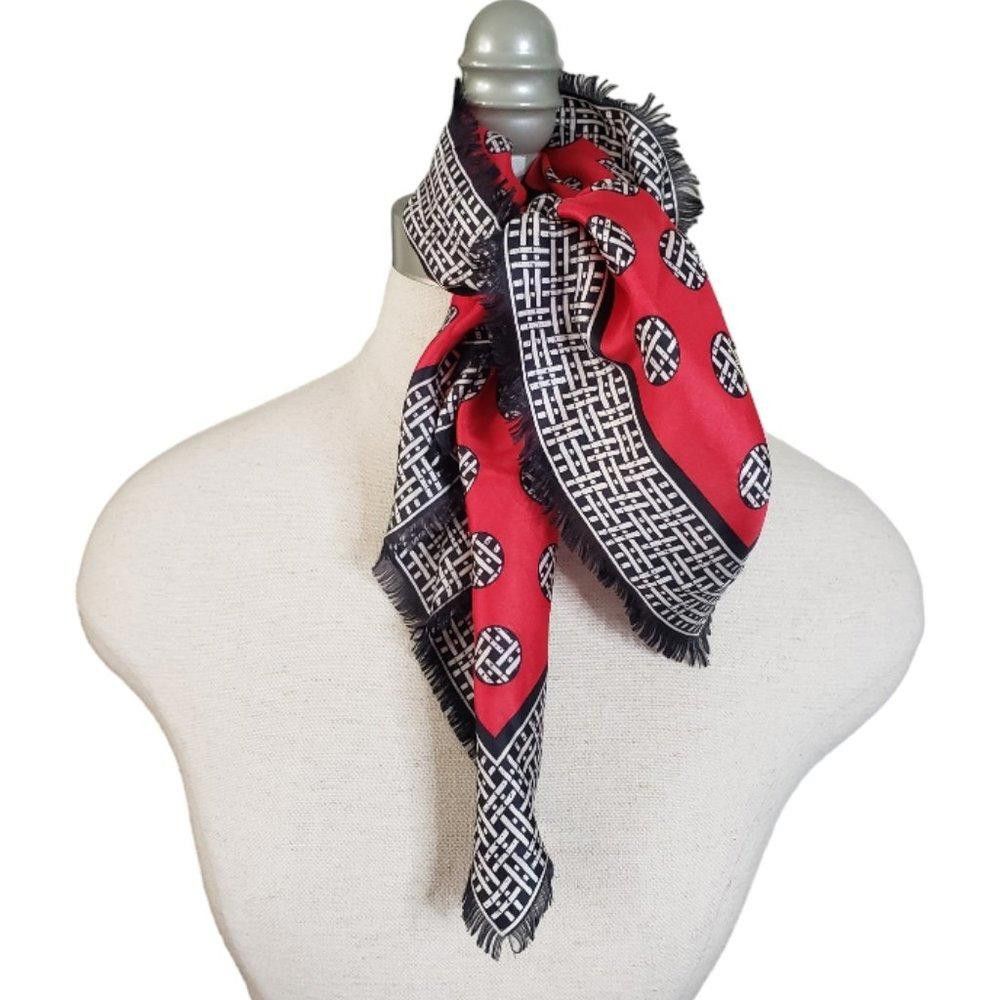 Designer CT861 Anne Klein Vintage Silk Red, White & Black Scarf Size ONE SIZE - 2 Thumbnail
