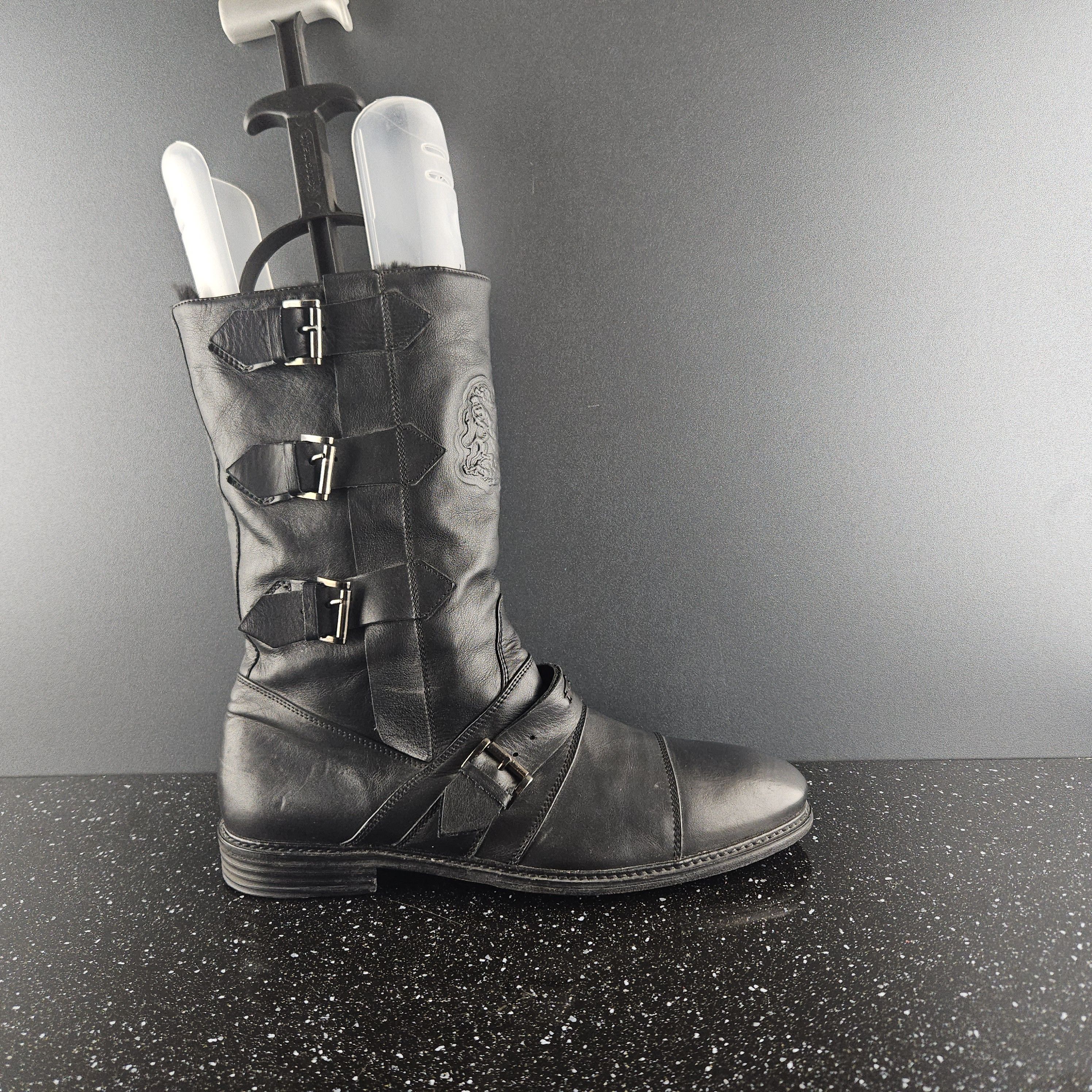 image of John Richmond Black Leather Boots With Fur Size 44, Men's