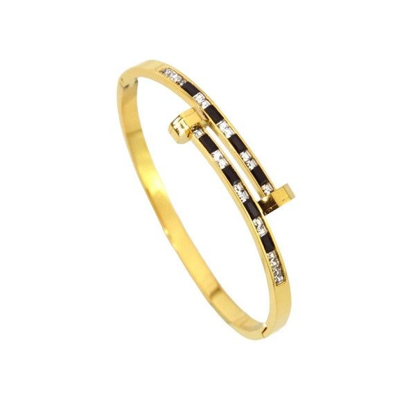 The Unbranded Brand Women Stainless Steel Fashionable Black Stripe Cuff Bracelet Size ONE SIZE - 1 Thumbnail