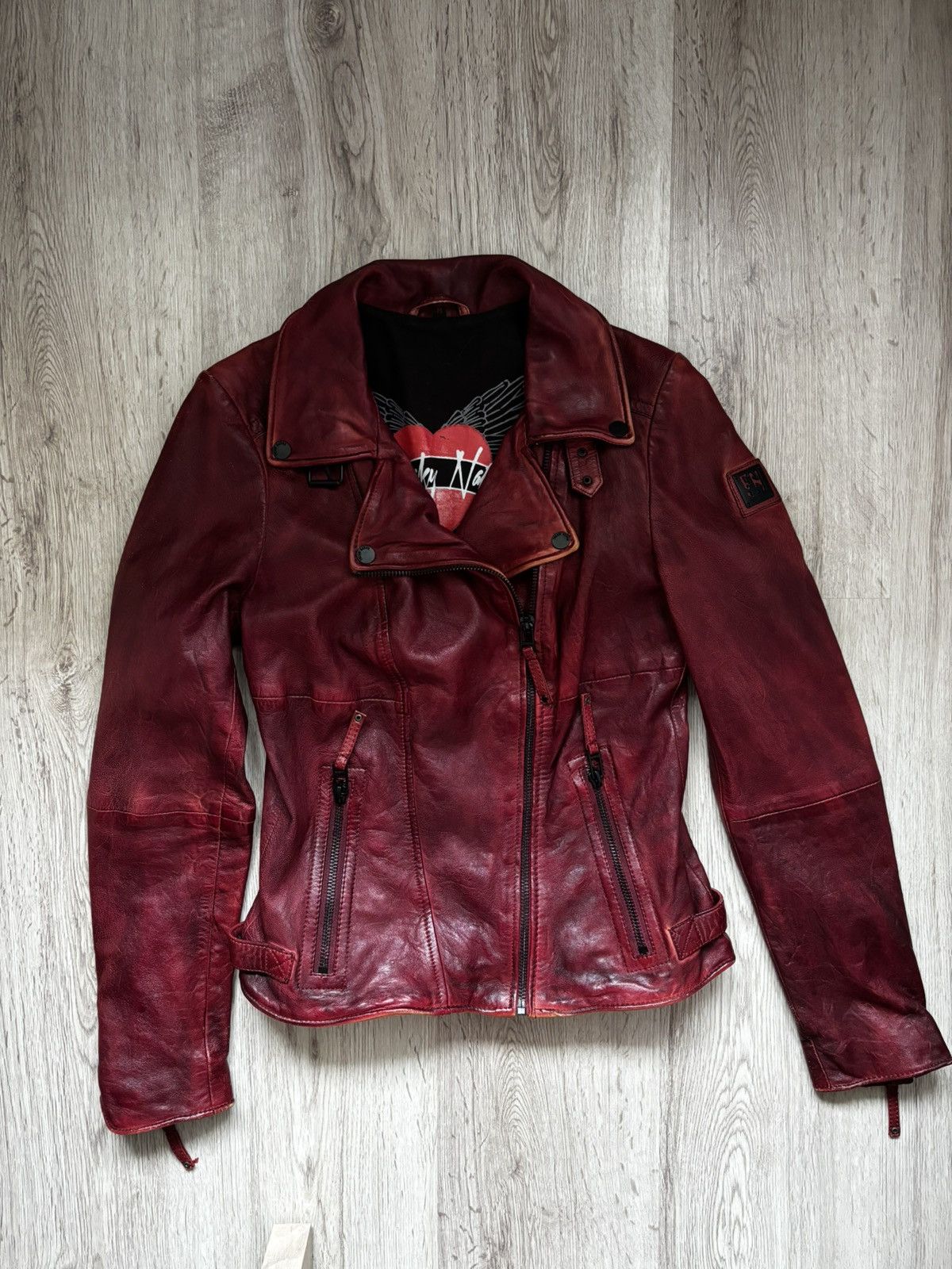 Other Freaky Nation Red Distressed Star Leather Biker Jacket Size M / US 6-8 / IT 42-44 - 1 Thumbnail