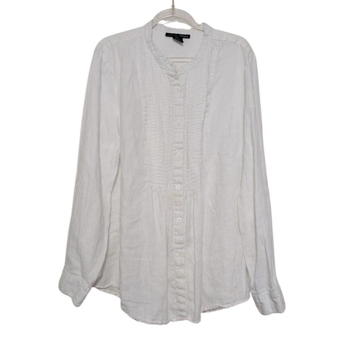 Designer Grace Elements 100% Linen Smocked Shirt Womens Size XL White Size XL / US 12-14 / IT 48-50 - 1 Thumbnail