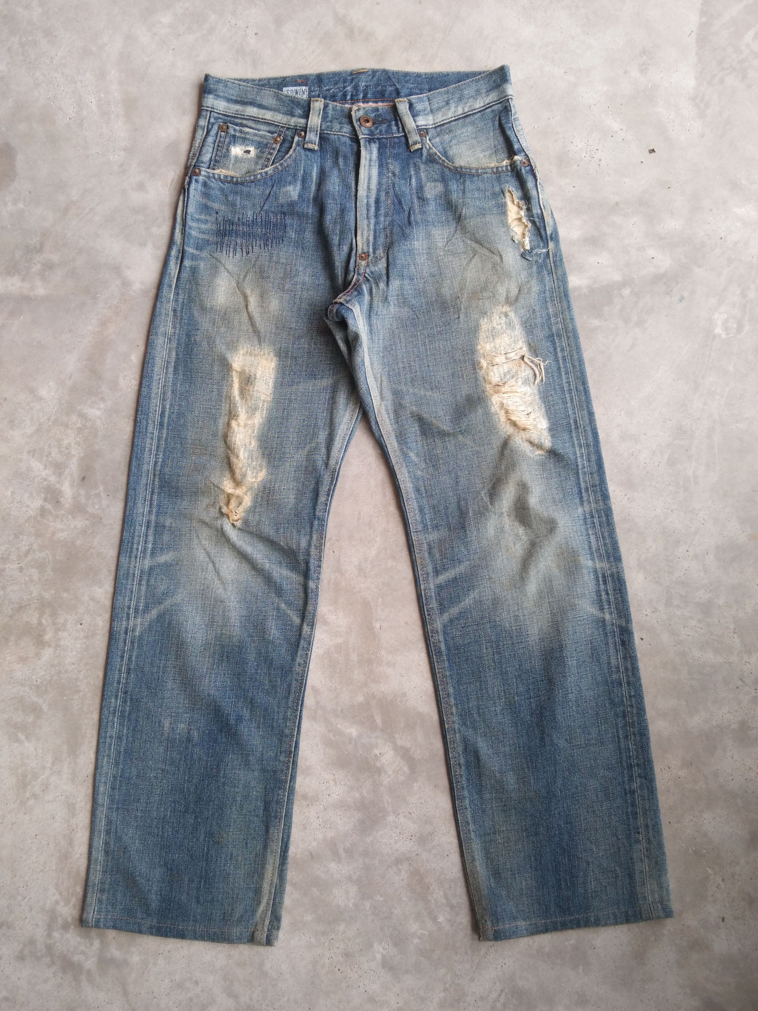 Japanese Brand Vintage Redline Edwin 505 Selvedge Distressed Jeans 30x29 Size US 30 / EU 46 - 1 Thumbnail