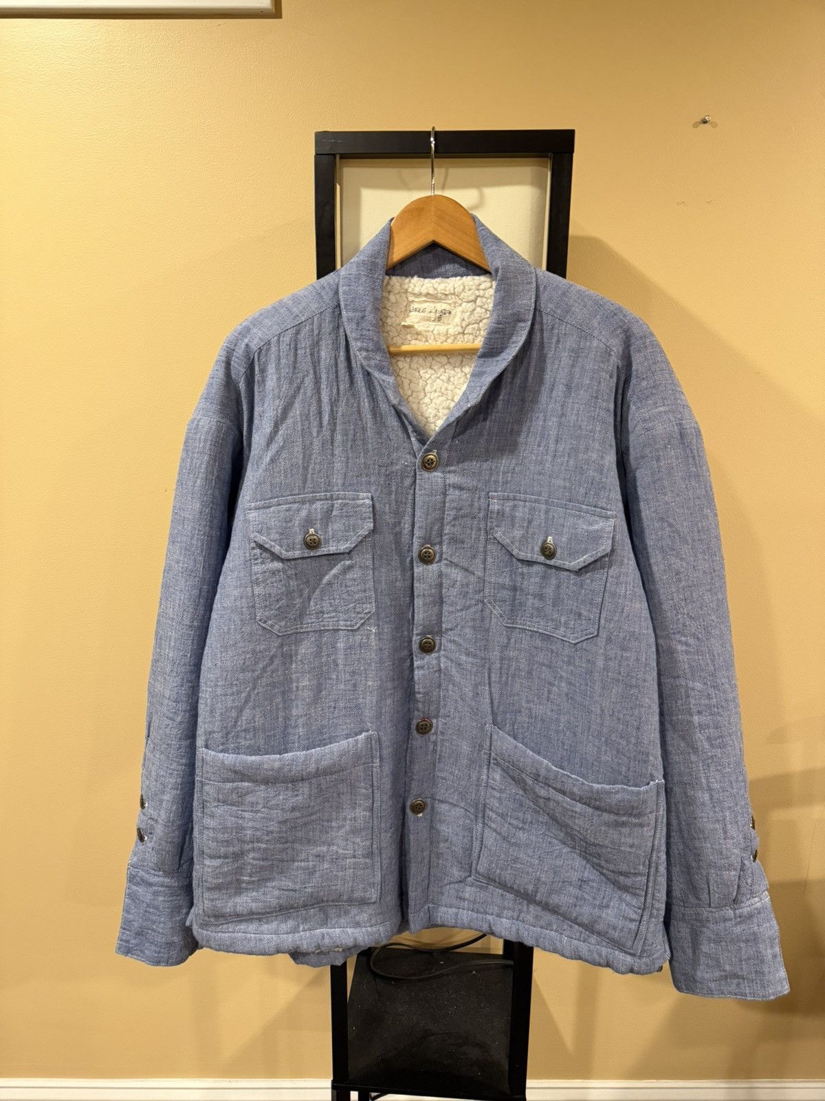 Greg Lauren Greg Lauren SS25 Blue Chambray Sherpa Lined Jacket Size US XL / EU 56 / 4 - 4 Thumbnail