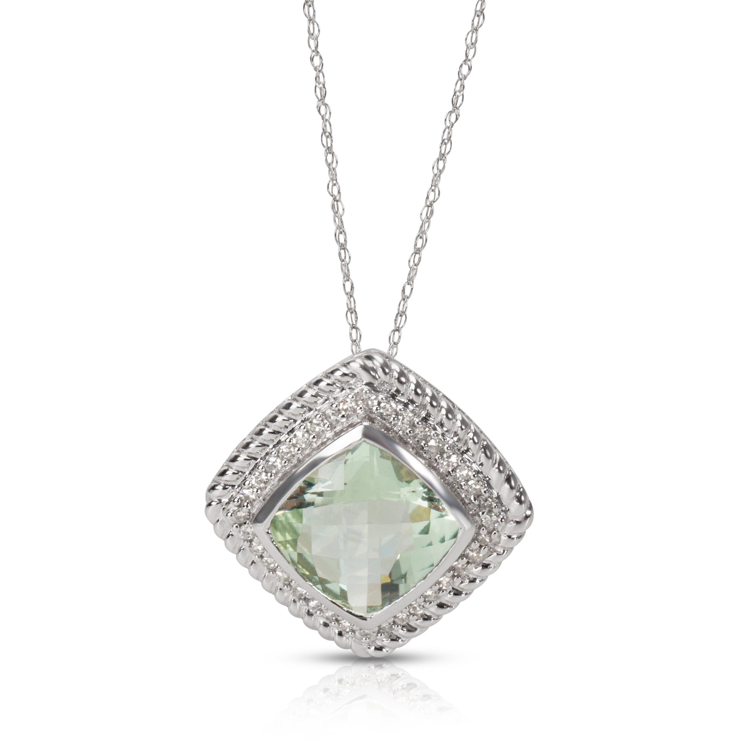image of Tiffany Co Diamond & Green Amethyst Gemstone Pendant In 14Kt White Gold 4.68Ctw, Women's