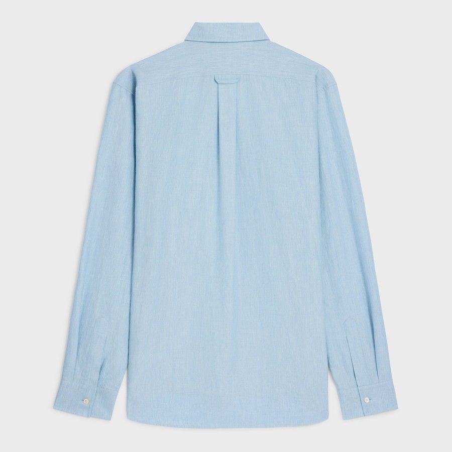 Celine o1d2blof0226 Logo Cotton Shirt in Light Blue Size US L / EU 52-54 / 3 - 2 Thumbnail