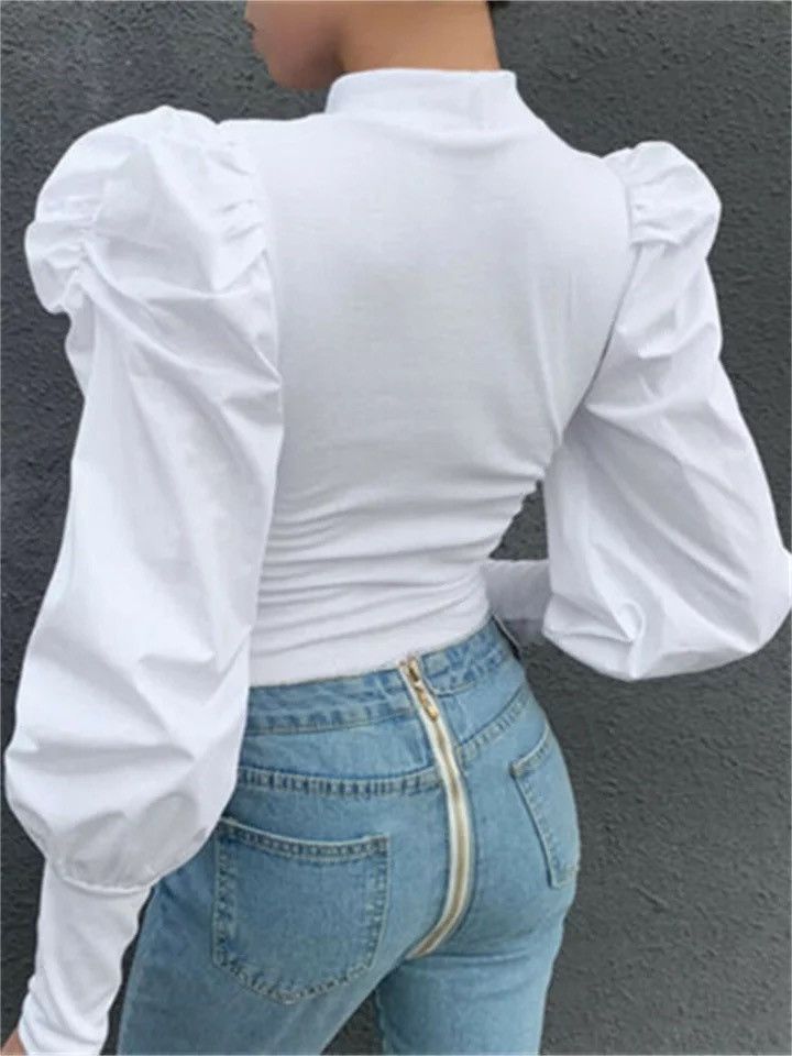 Hirigin OL Women Ladies Long Puff Sleeve Blouse