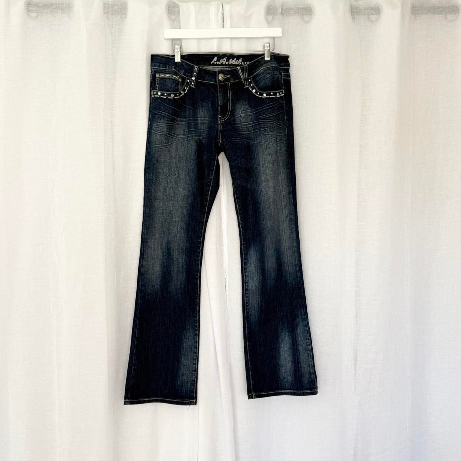 Vintage ✿ y2k studded flare jeans low rise dark wash bootcut ✿ Size 34" / US 12 / IT 48 - 1 Thumbnail