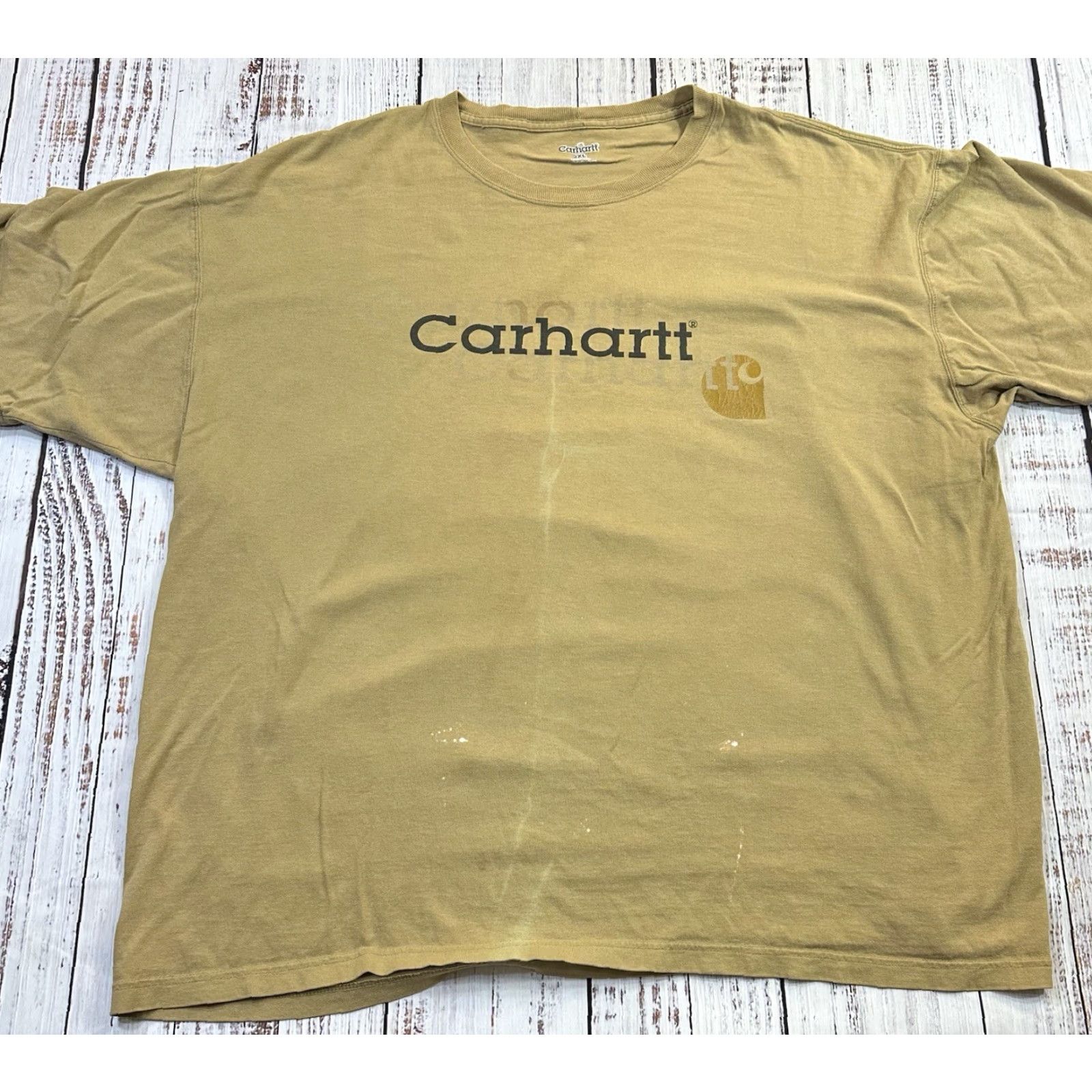 Carhartt Carhartt T-Shirt 2XL Mens 100% Cotton Tan Brown Logo Double-Sided Spell Out Short Sleeve Crew Neck Workwear Shirt Size US XXL / EU 58 / 5 - 3 Thumbnail
