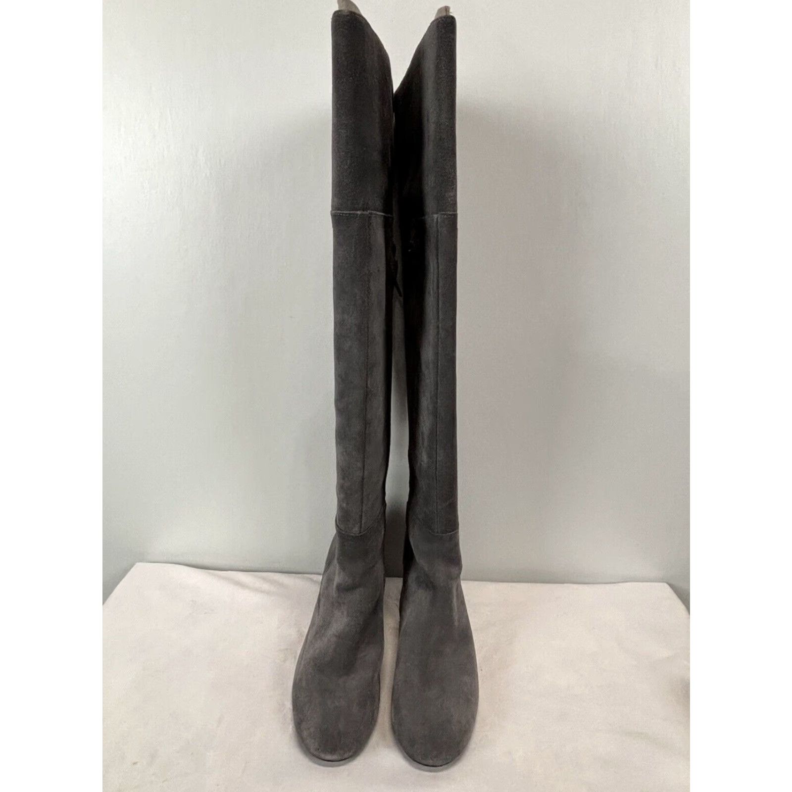 Clarks VINTAGE Clarks Barley Ray Suede Over the Knee Boot Women size 7.5 Gray Zipper Block Heel Mid 2-3 in Knee-High Shoe Size US 7.5 / IT 37.5 - 3 Thumbnail