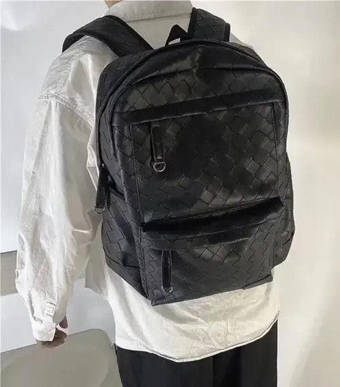 Leather Black Faux Leather Woven Backpack Bag Size ONE SIZE - 3 Thumbnail