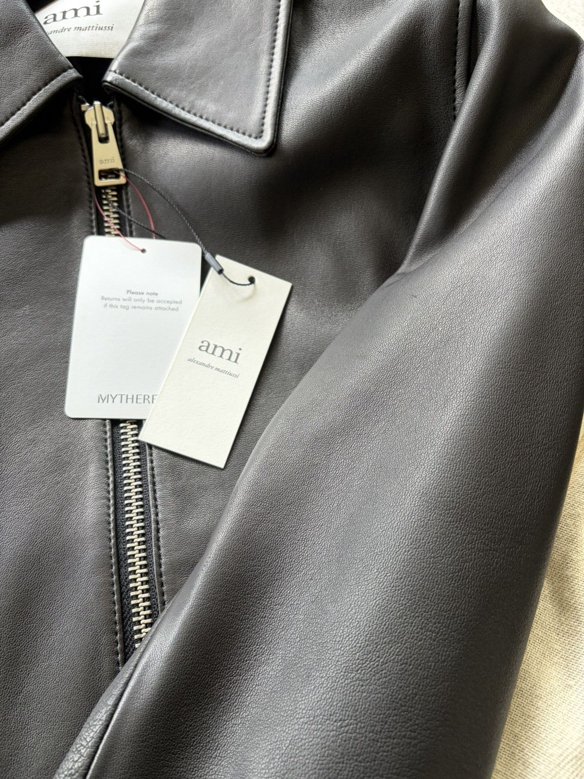 AMI AMI Paris Black Lambskin Leather Bomber Jacket – Size S NWT Size US S / EU 44-46 / 1 - 12 Thumbnail