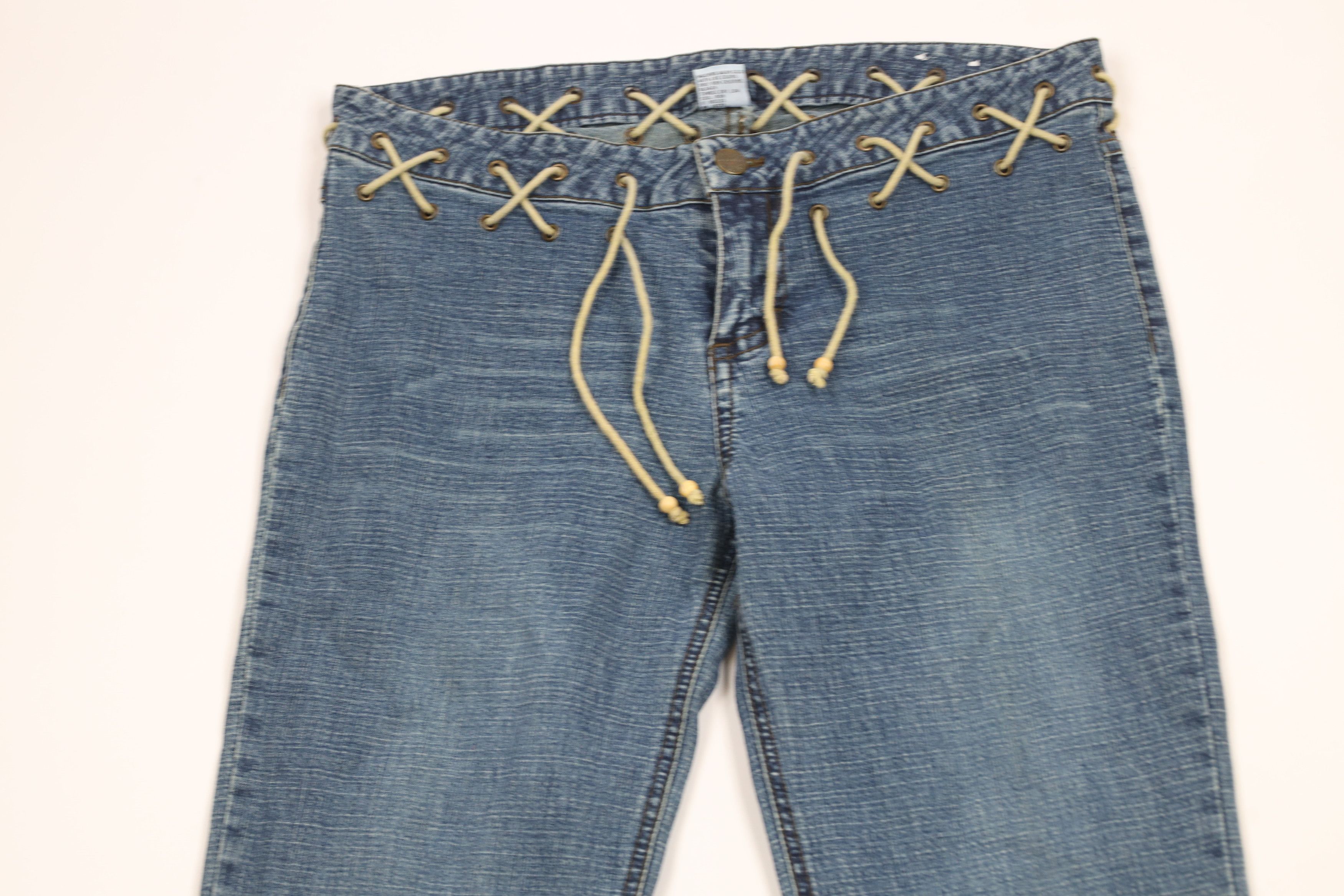 Vintage Vintage 90s Y2K Streetwear Tie Waist Flared Wide Leg Jeans Size 30" / US 8 / IT 44 - 2 Thumbnail