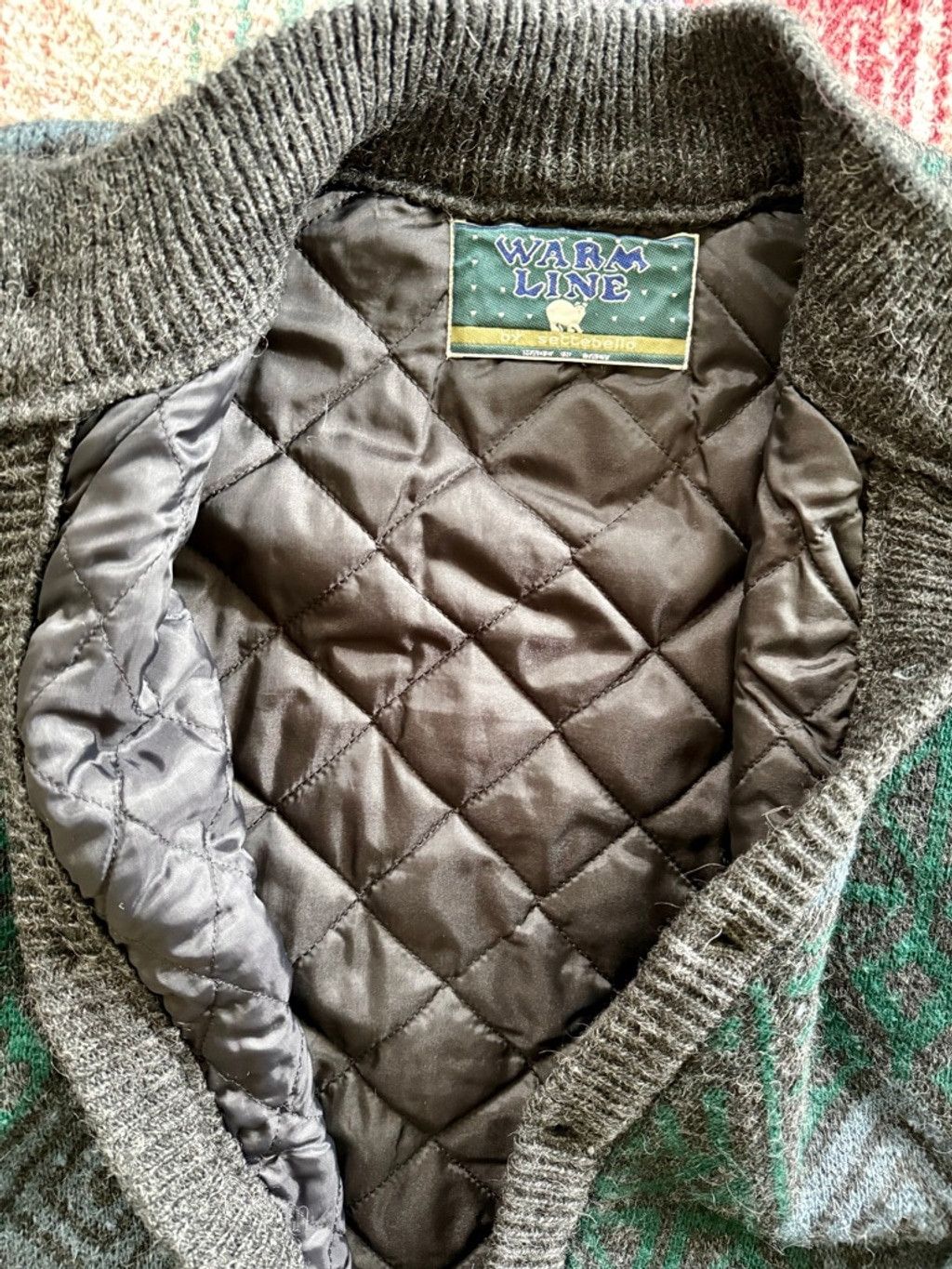 Vintage 80s Settebello Wool Quilted Geometric Bomber Jacket L Size US L / EU 52-54 / 3 - 5 Thumbnail