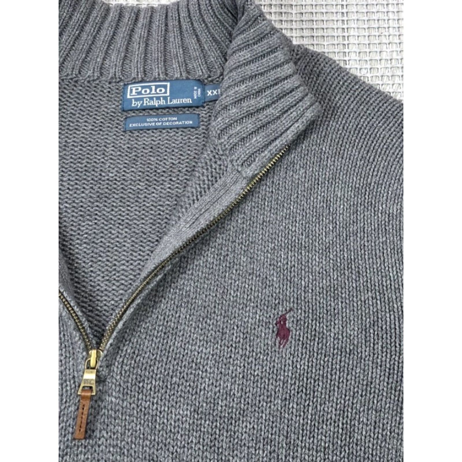 Polo Ralph Lauren VINTAGE Polo Ralph Lauren Mens 2XL Gray Quarter Zip Heavyweight Sweater Mockneck Maroon Pony Knit Pullover Zipper Embroidered Logo Size US XXL / EU 58 / 5 - 5 Thumbnail