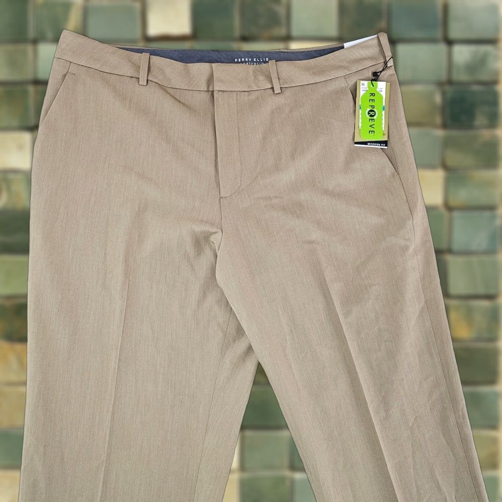 Perry Ellis Perry Ellis Dress Pants Mens 36x34 Khaki Modern Fit Comfort Trousers Slacks Size US 36 / EU 52 - 1 Thumbnail
