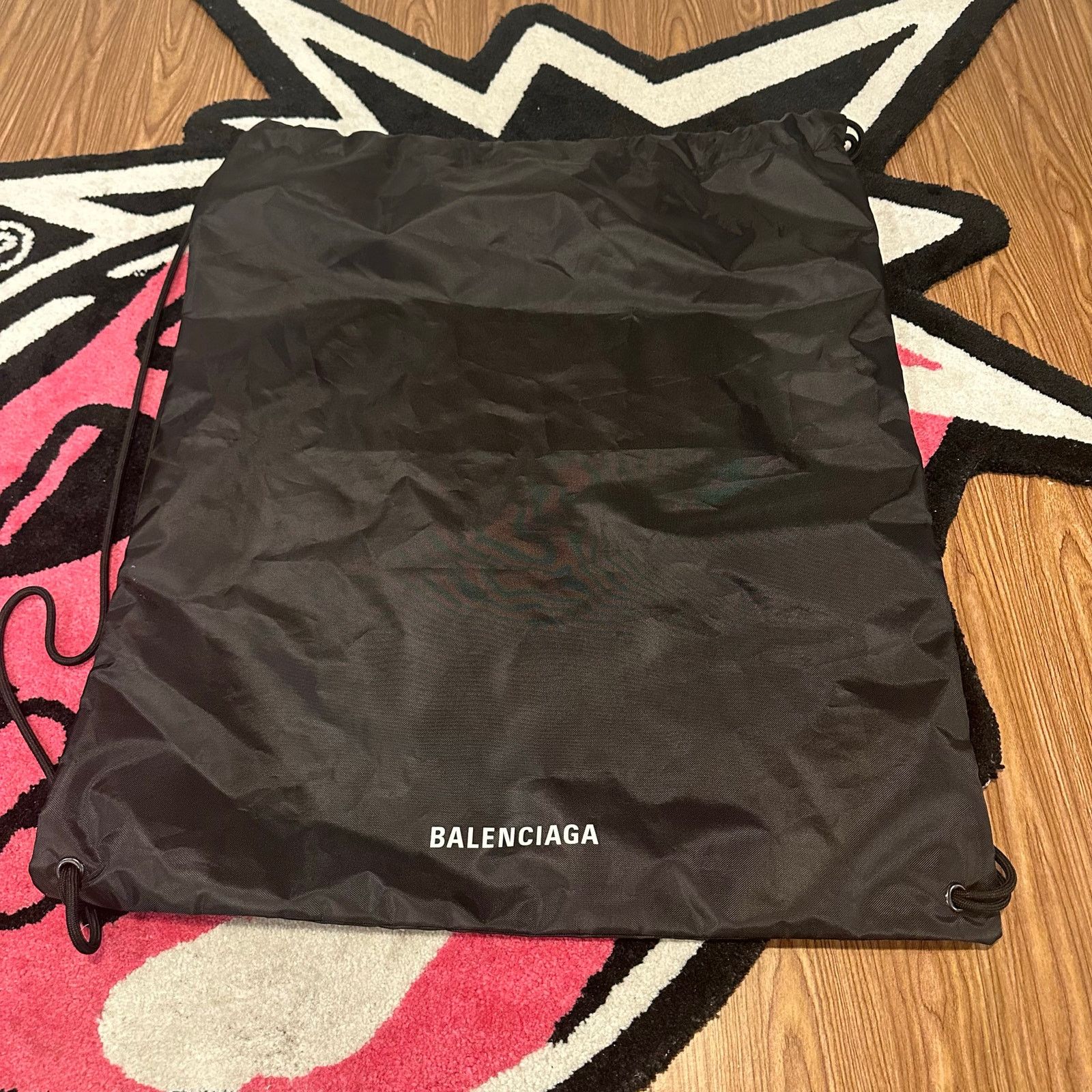 Balenciaga Balenciaga Black Nylon Drawstring Backpack Bag – 23" x 19.5" Size ONE SIZE - 1 Thumbnail
