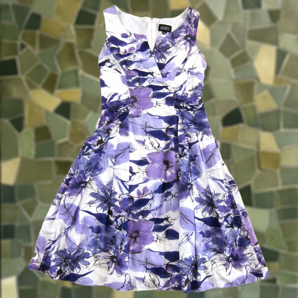 Adrianna Papell Adrianna Papell 100% Cotton Lightweight Purple White Tie Dye Tank Sun Dress 10 Size L / US 10 / IT 46 - 1 Thumbnail