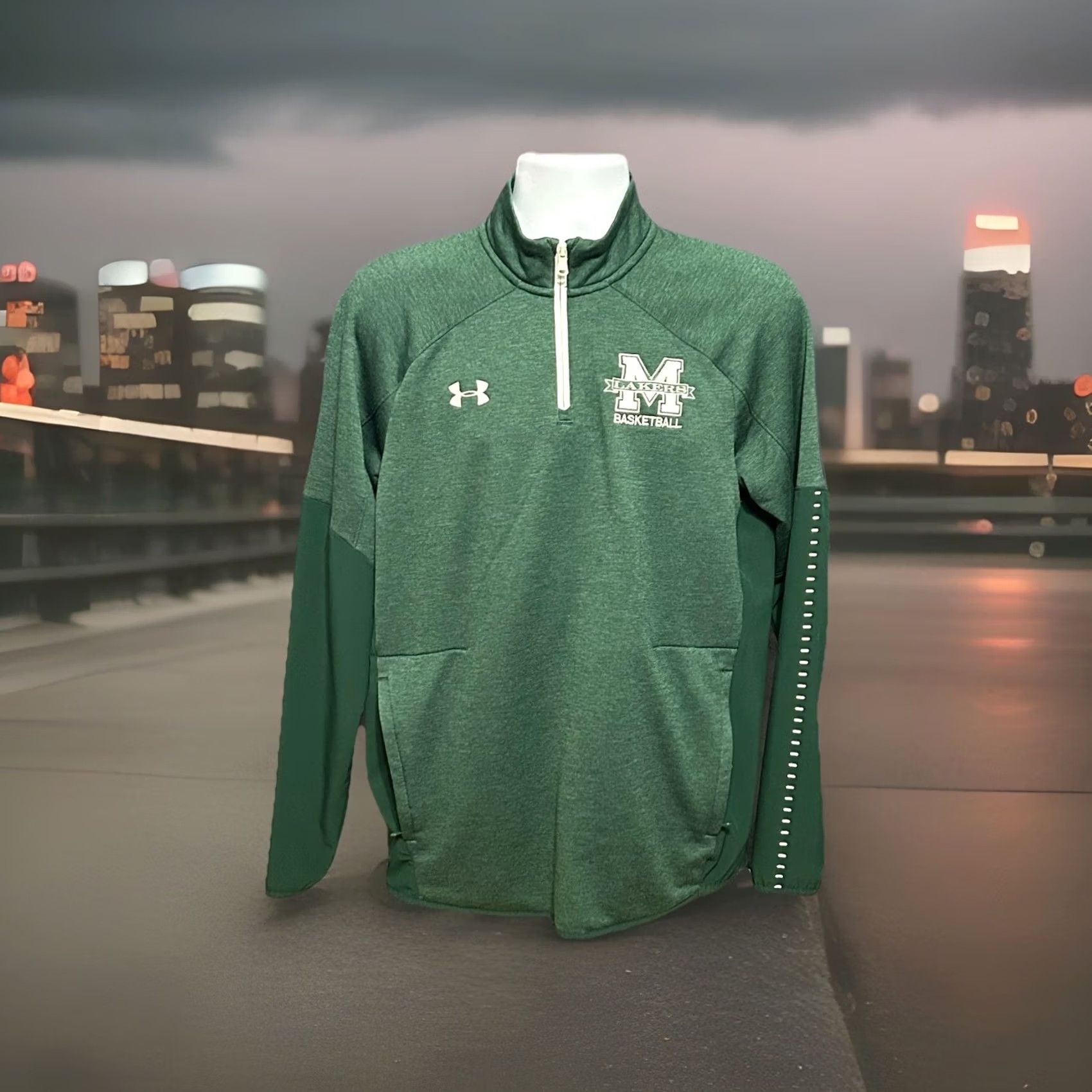 Under Armour Mercyhurst University Lakers Basketball 1/4 Zip Up Pullover Men Medium Green Under Armour 1/4 Zip Long Sleeve Mock Neck Logo Pockets Casual Activewear Size US M / EU 48-50 / 2 - 5 Thumbnail