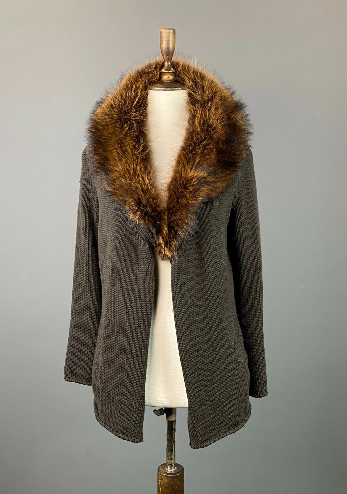 Designer Hemisphere Brown Faux Fur Knited Cardigan Sweater Size 42 Size M / US 6-8 / IT 42-44 - 1 Thumbnail