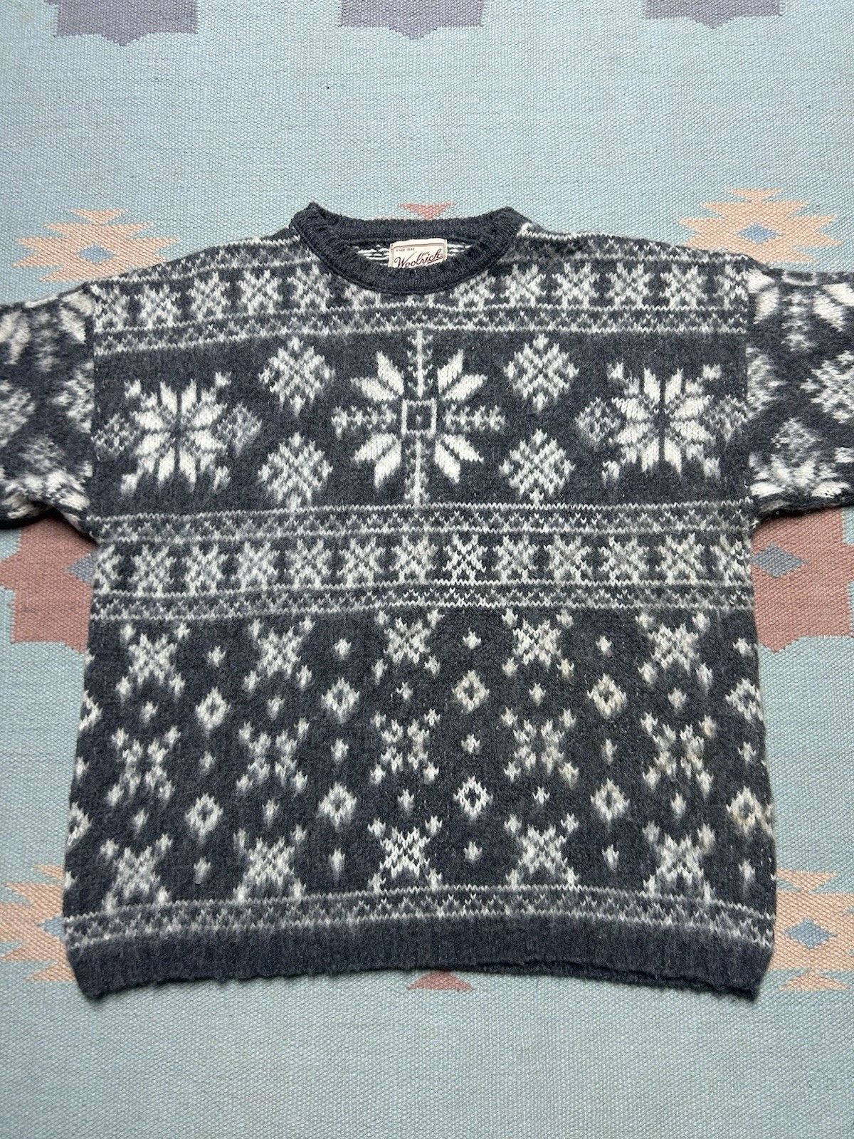 Vintage VTG Woolrich wool knit sweater snowflake fair isle medium Size XL / US 12-14 / IT 48-50 - 2 Thumbnail