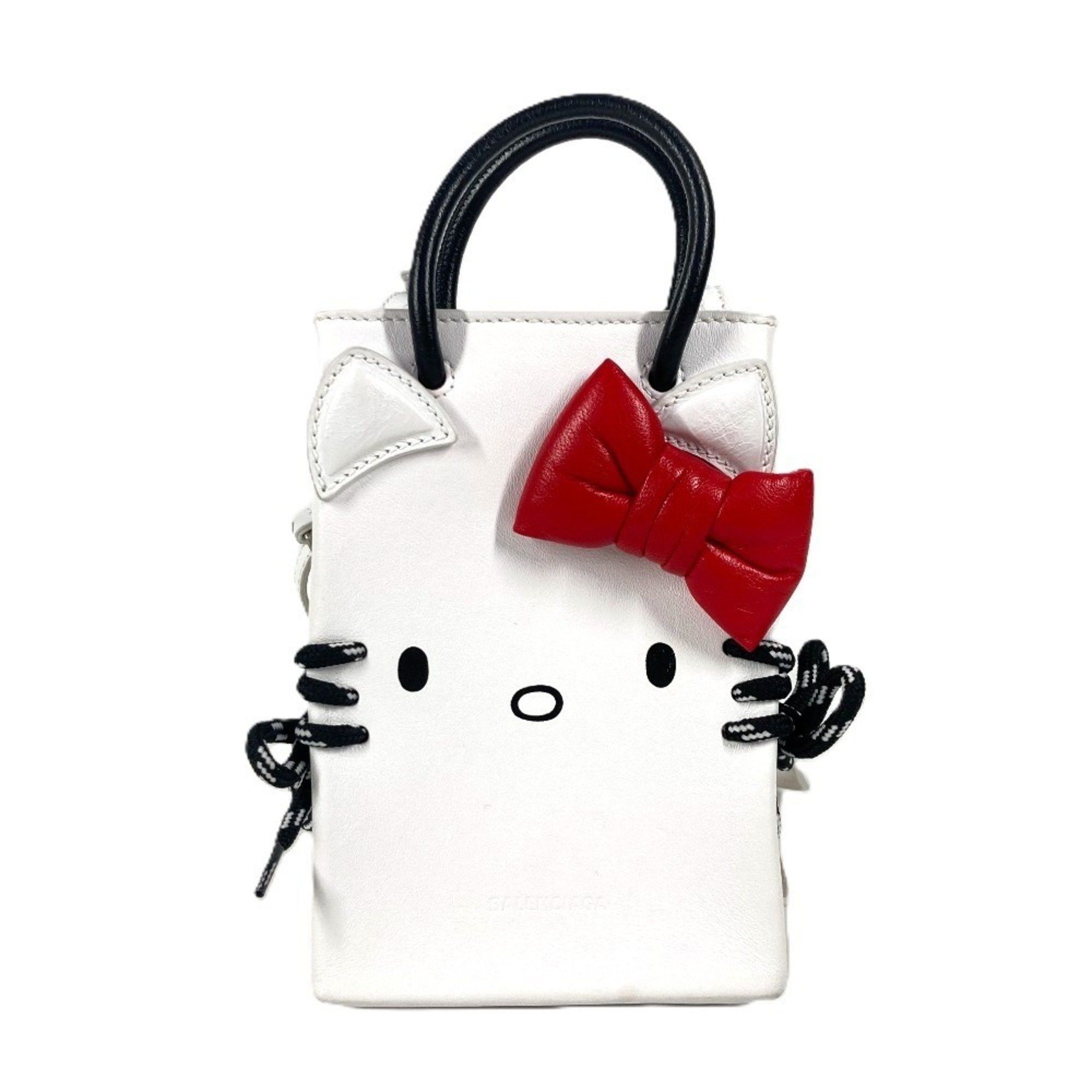 Balenciaga 619043 Sanrio Hello Kitty Collaboration 2-Way Bag, Crossbody, Pochette, Shoulder Leather, Women's, White in Red