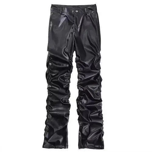 Japanese Brand × Jean Stacked / Pleated Black Faux Leather Jeans Size US 30 / EU 46 - 2 Thumbnail