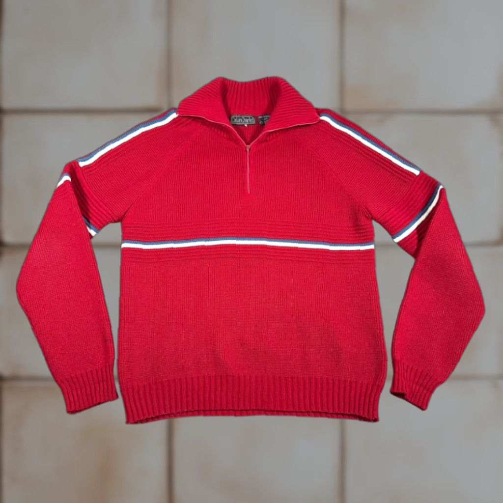 Vintage VINTAGE Calvin Charles Sweater Adult SMALL Red Textured Knit Quarter Zip 80s Size US S / EU 44-46 / 1 - 1 Thumbnail