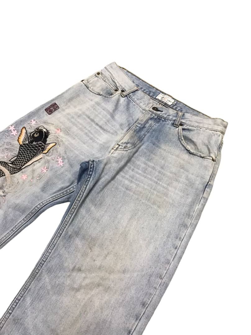 Japanese Brand Vintage KaraKuri Tamashi Koi Fish Embroidery Jeans Size US 32 / EU 48 - 3 Thumbnail