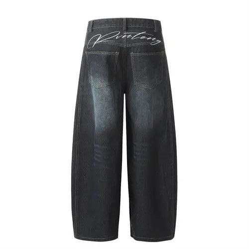 Japanese Brand × Jean Men's street loose wide-leg letters embroidered washed jeans Size US 32 / EU 48 - 3 Thumbnail
