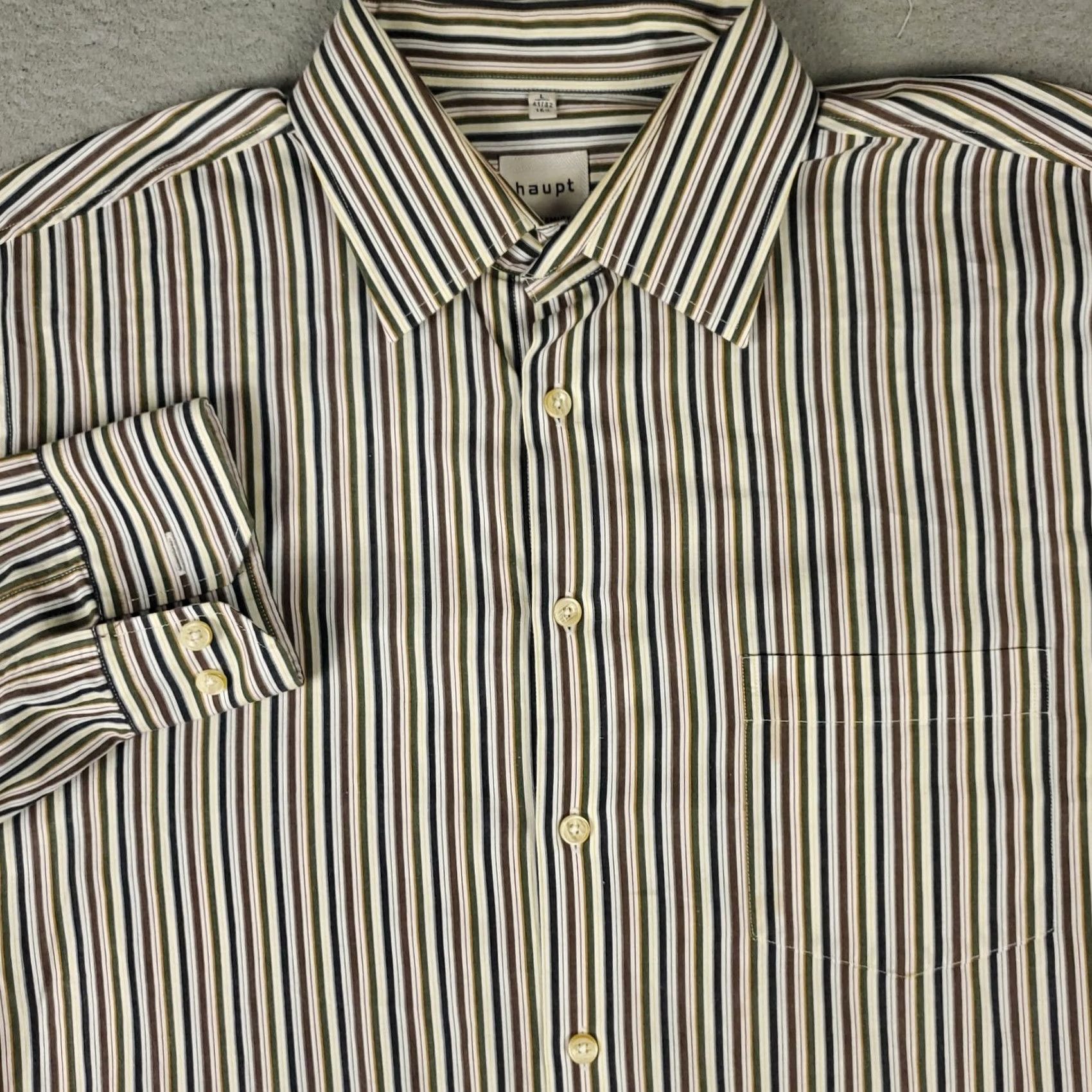 Vintage Haupt Shirt Mens Medium Beige Blue Striped Button-Up Long Sleeve Shirt Size US M / EU 48-50 / 2 - 2 Thumbnail