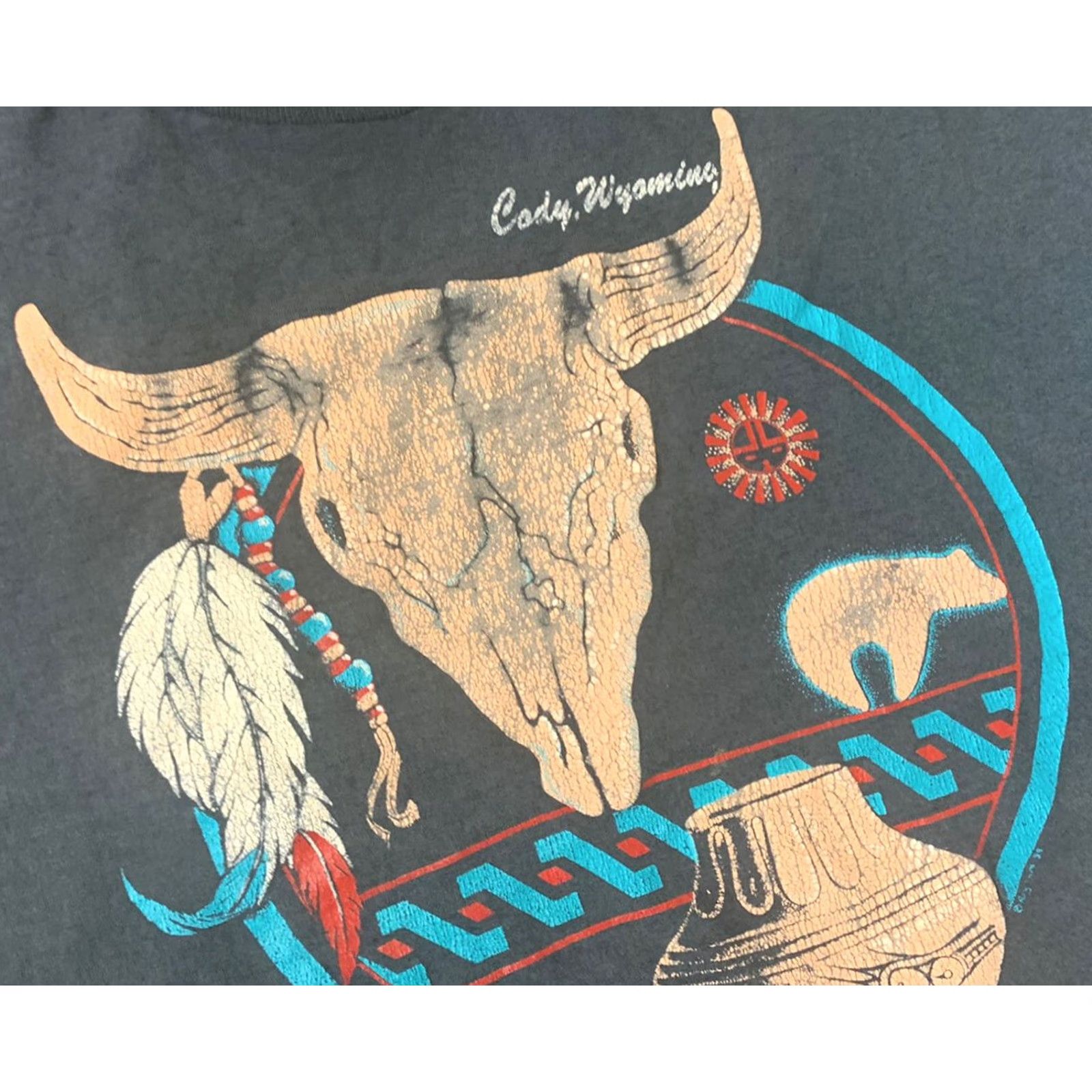 Vintage VINTAGE Screen Stars Cow Skull Southwestern T Shirt Adult Large Black Mens Size US L / EU 52-54 / 3 - 2 Thumbnail
