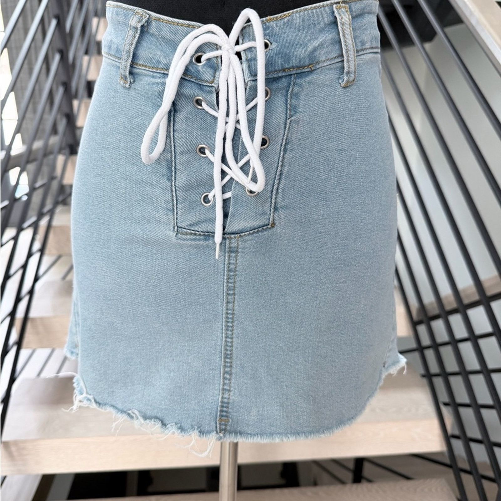 Other Y2K 85% Cotton Stylish Blue Denim Skirt with Lace up size S Size 25" / US 0 / IT 36 - 6 Thumbnail