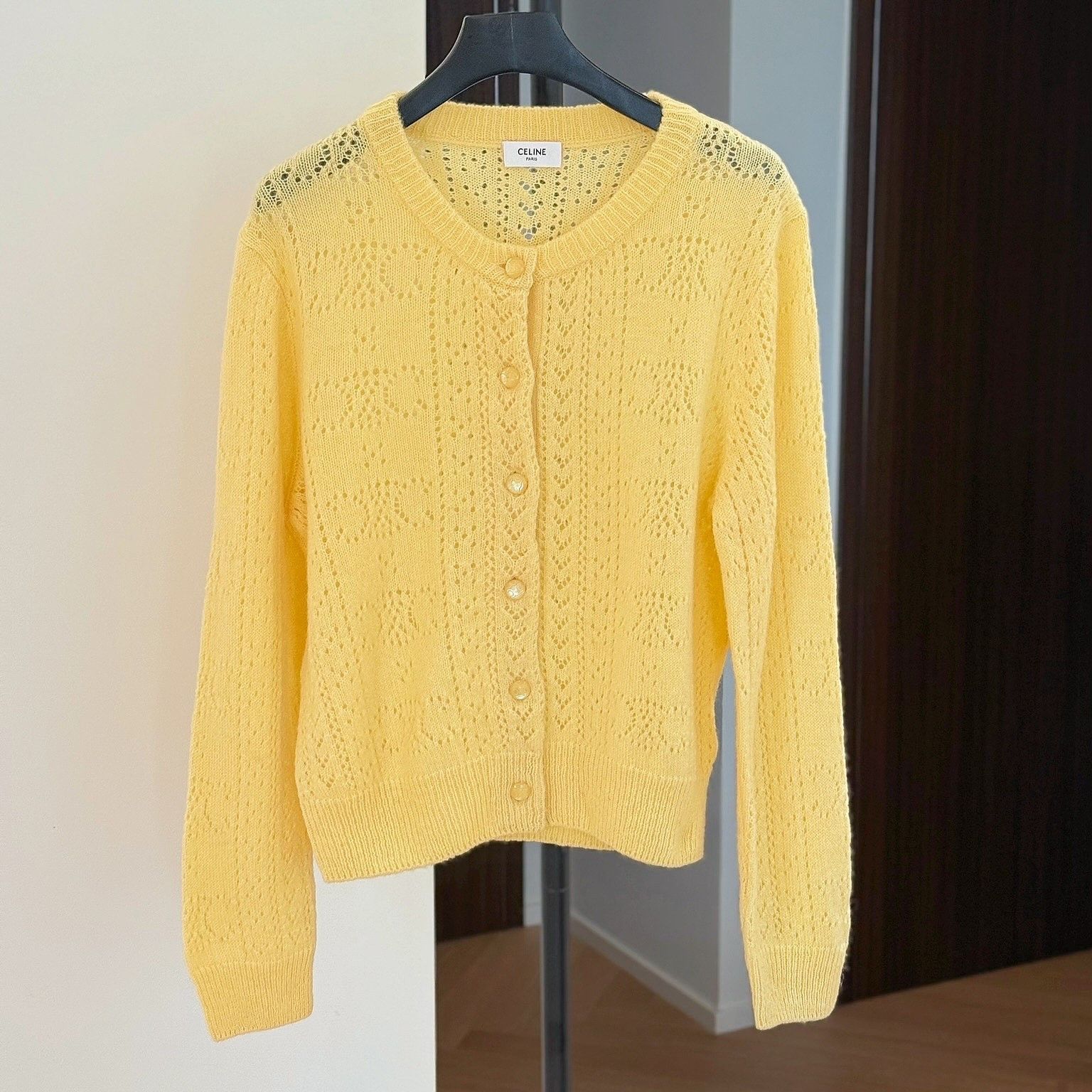 Celine Celine Pointelle Knit Cardigan Yellow Size M Size M / US 6-8 / IT 42-44 - 1 Thumbnail