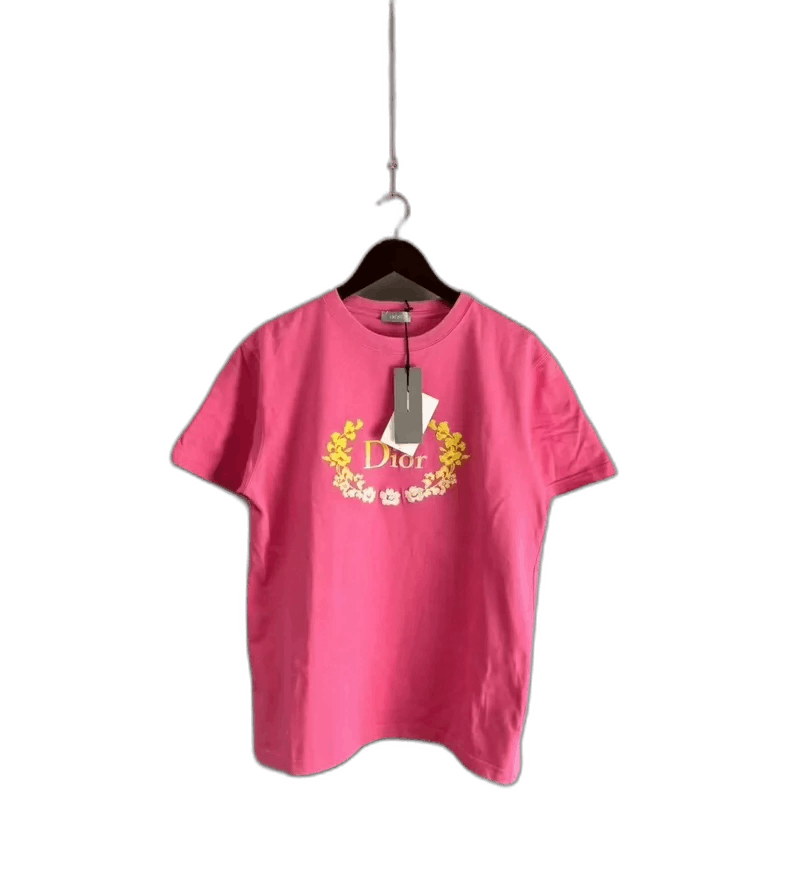 Dior Pink Short Sleeve Embroidered T-shirt