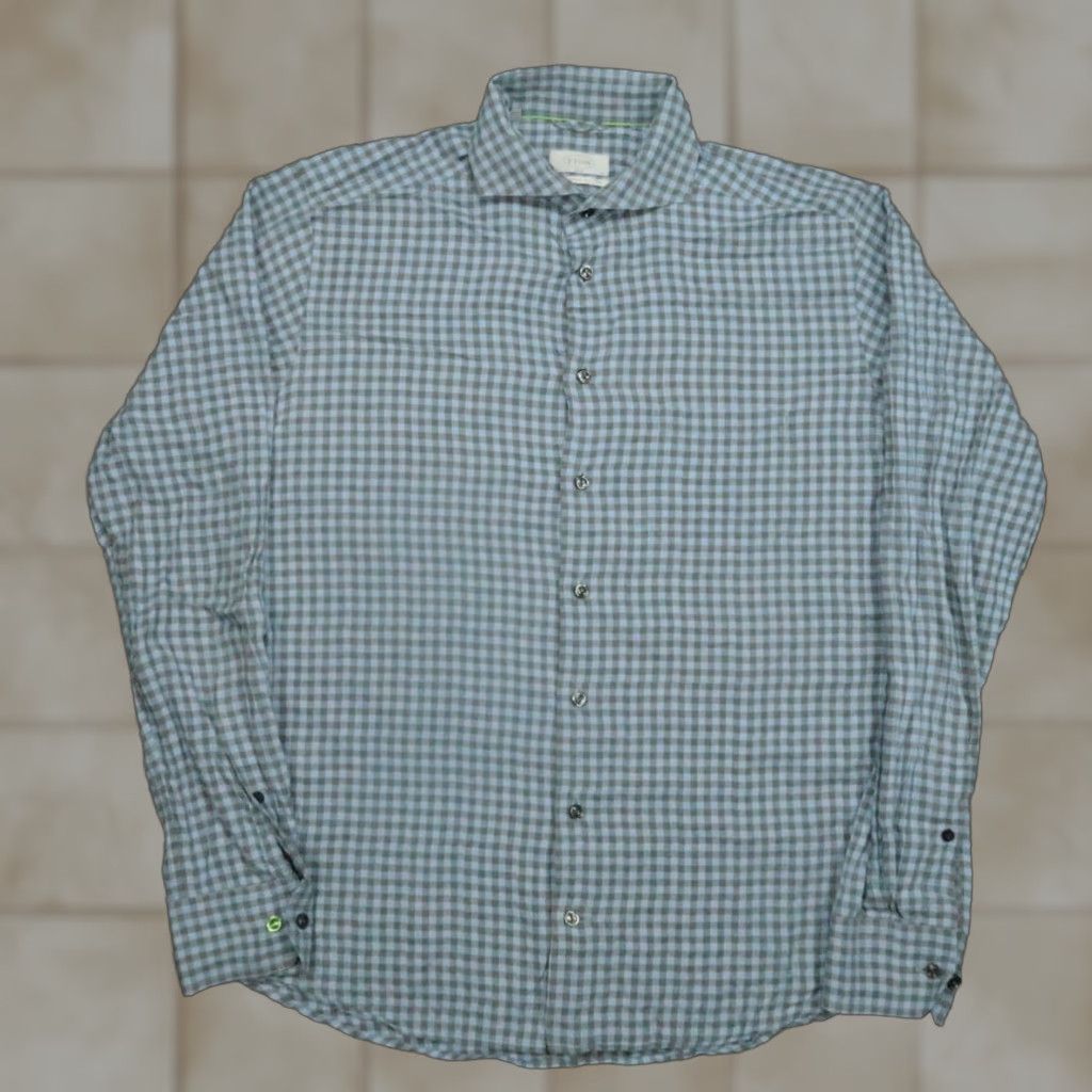 Eton VINTAGE Not applicable; use best structure: Eton Dress Shirt Mens Large Blue Gingham Slim Fit Long Sleeve Button Up Size US L / EU 52-54 / 3 - 1 Thumbnail