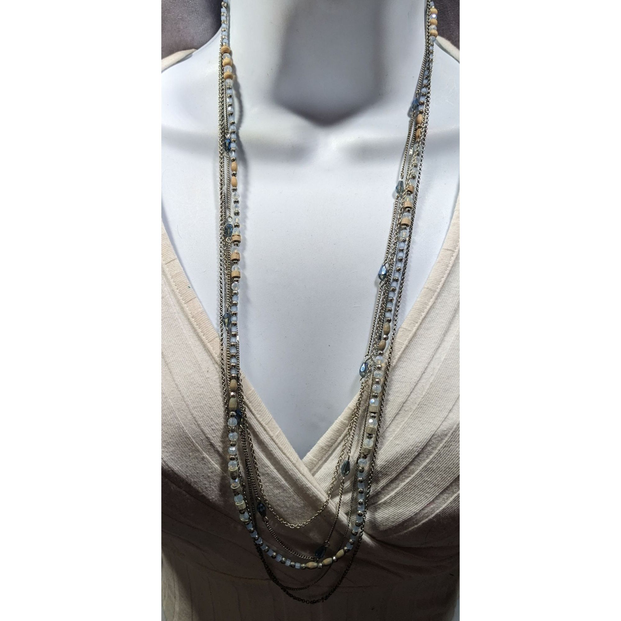 Other Beachy Blue And Silver Tone Multilayer Chain And Beaded Neck Size ONE SIZE - 2 Thumbnail