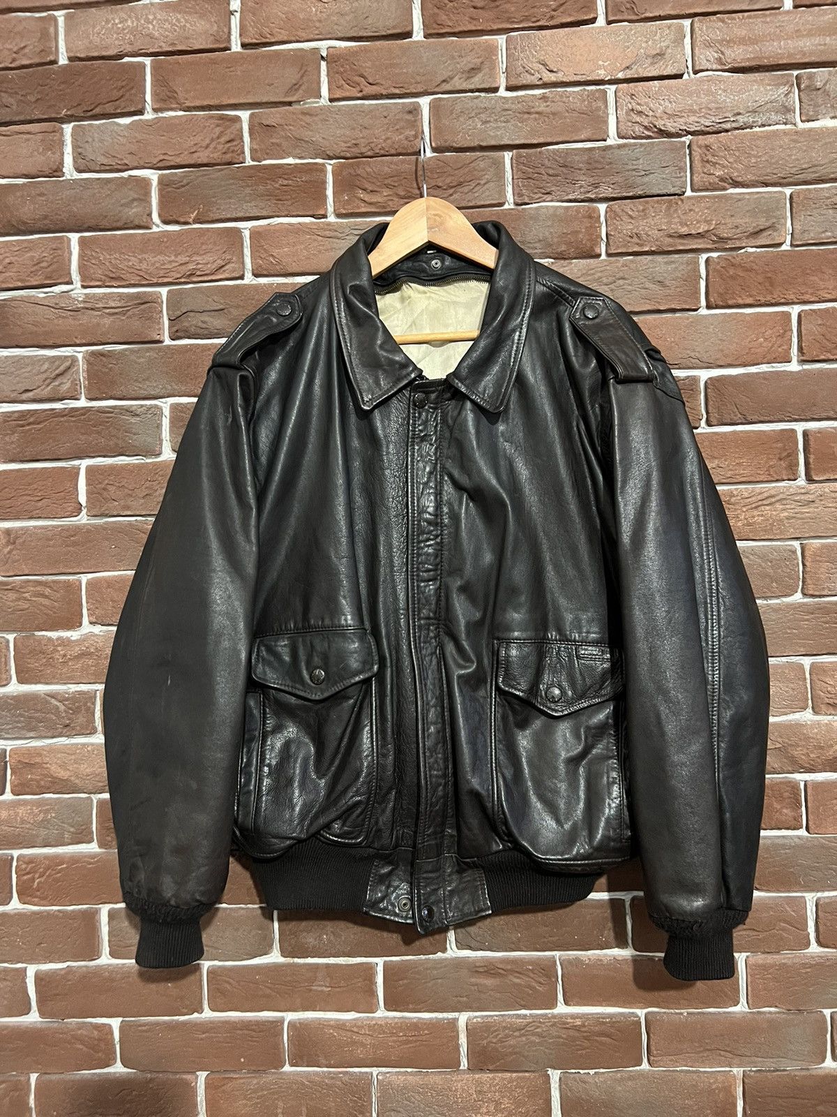 image of Sckott High Quality Casual Leather Jacket Usa Rock Roll in Dark Brown, Men's (Size XL)