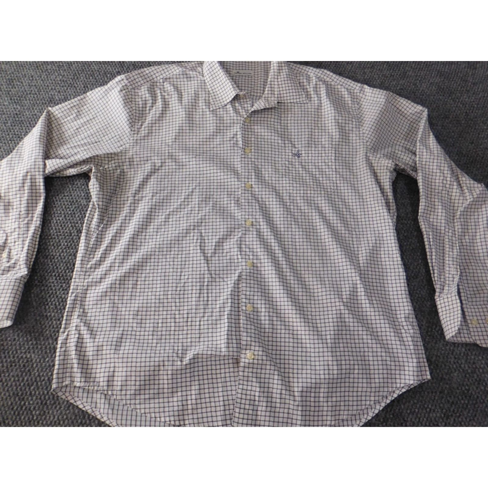 Peter Millar Peter Millar Shirt Mens XL White Plaid Button-Up Long Sleeve Slim Stretch Classic Collared Knit Nylon Spandex Button Down Boys Girls? Size US XL / EU 56 / 4 - 4 Thumbnail