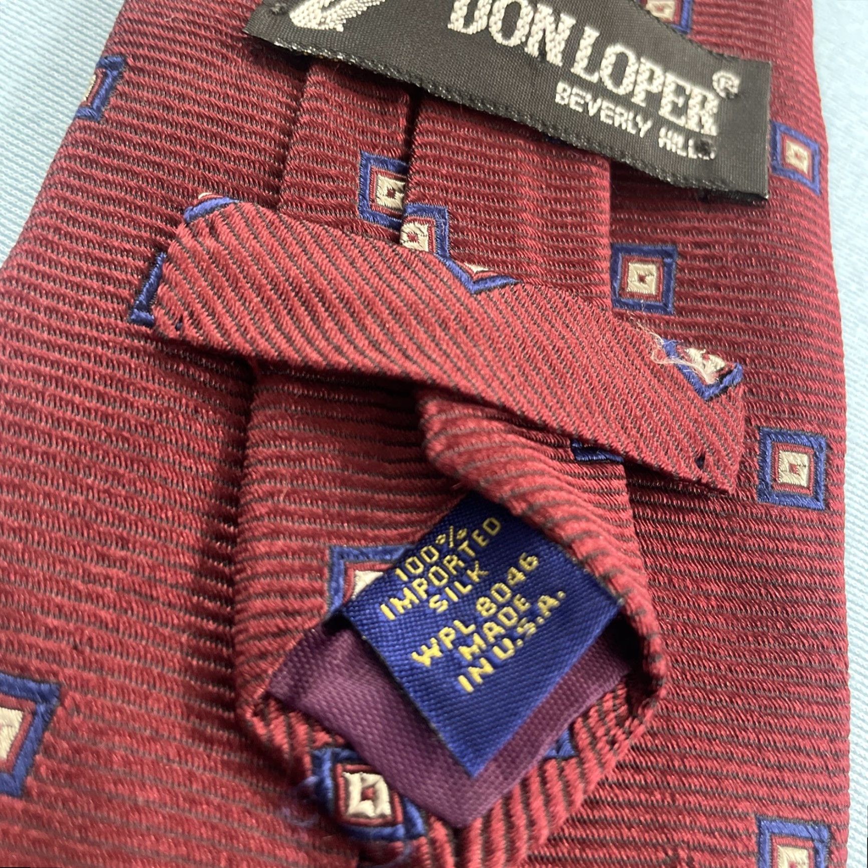 Vintage VINTAGE Don Loper Beverly Hills Neck Tie 60s 70s Red Western Minimal Mob USA Navy Golden Tan Silk Polyester Unisex Adult Size ONE SIZE - 5 Thumbnail