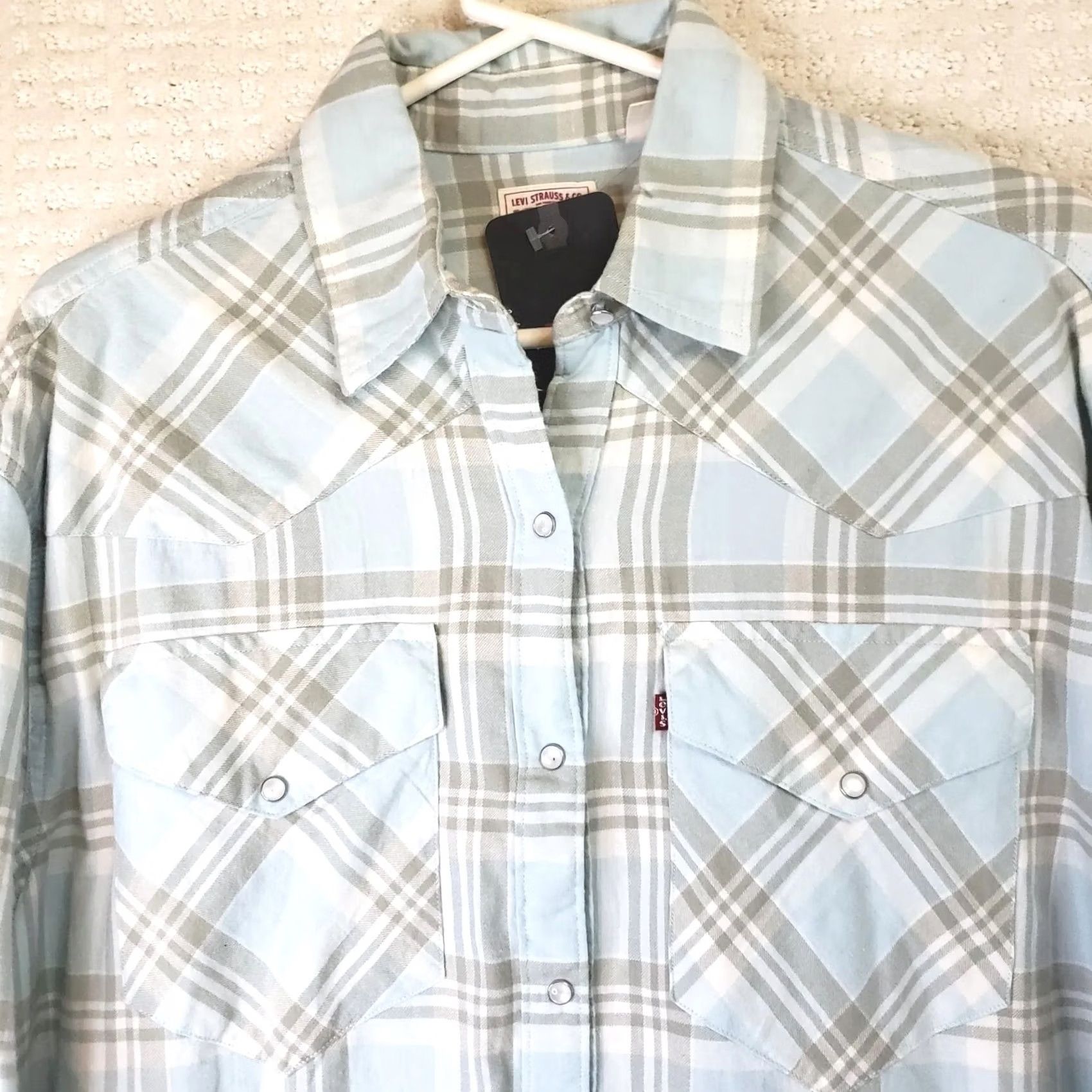 Levi's VINTAGE Levis Shirt Women M Blue White Plaid Button Up Flannel Relaxed Pearl Snap Levi's Logo Casual Sleeve Cotton Fall Winter Spring Size M / US 6-8 / IT 42-44 - 3 Thumbnail
