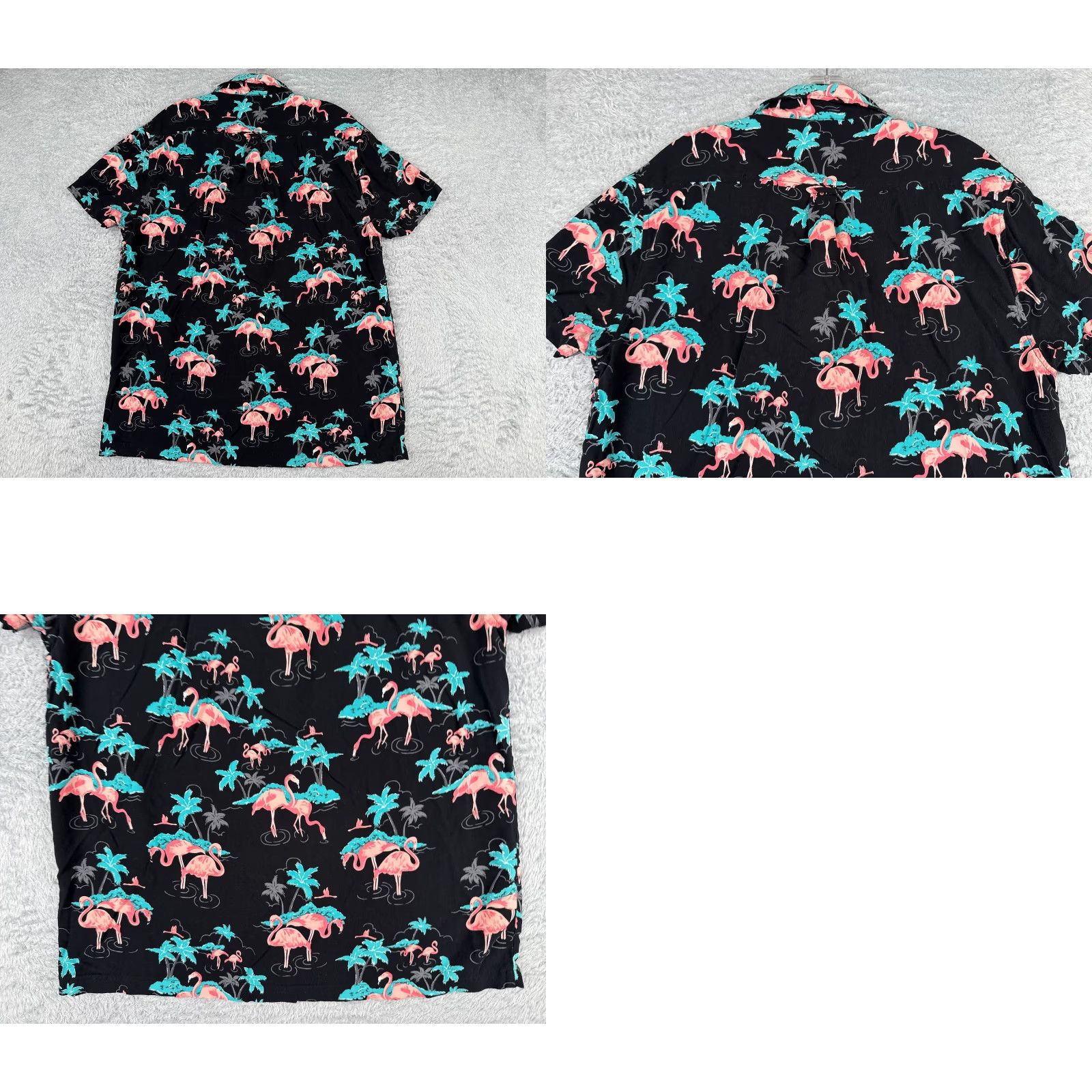 Vintage Kolby Shirt Adult Medium Black Blue Pink Flamingo Palm Tree 100% Rayon Size US M / EU 48-50 / 2 - 9 Thumbnail