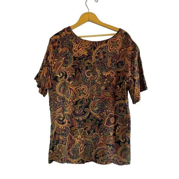 Vintage Vintage Cristin Stevens brown paisley short sleeves blouse Size L / US 10 / IT 46 - 3 Thumbnail