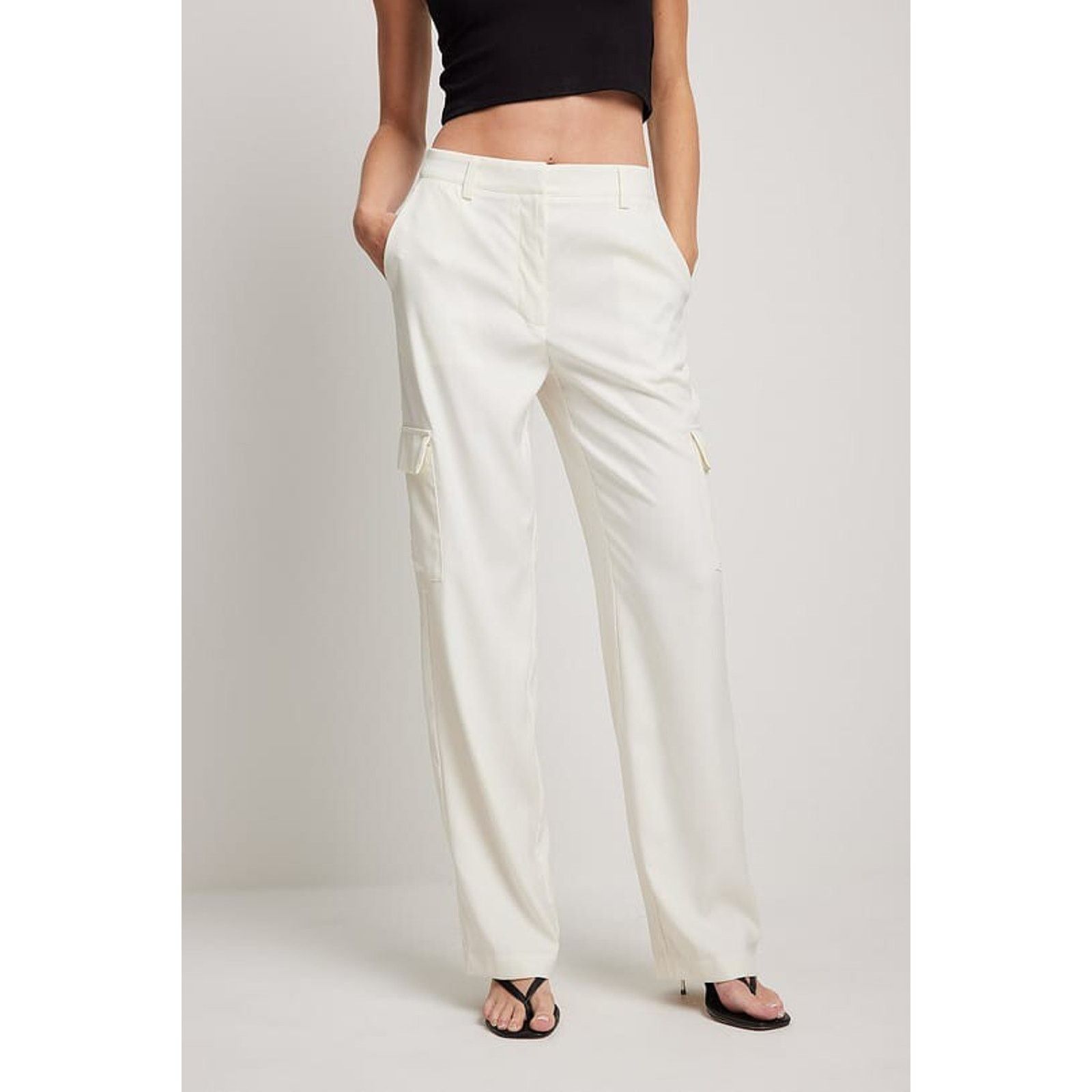 & Other Stories NA-KD Women Mid Waist Cargo Pocket Pants Ivory 34 A003091 Size 34" / US 12 / IT 48 - 1 Thumbnail