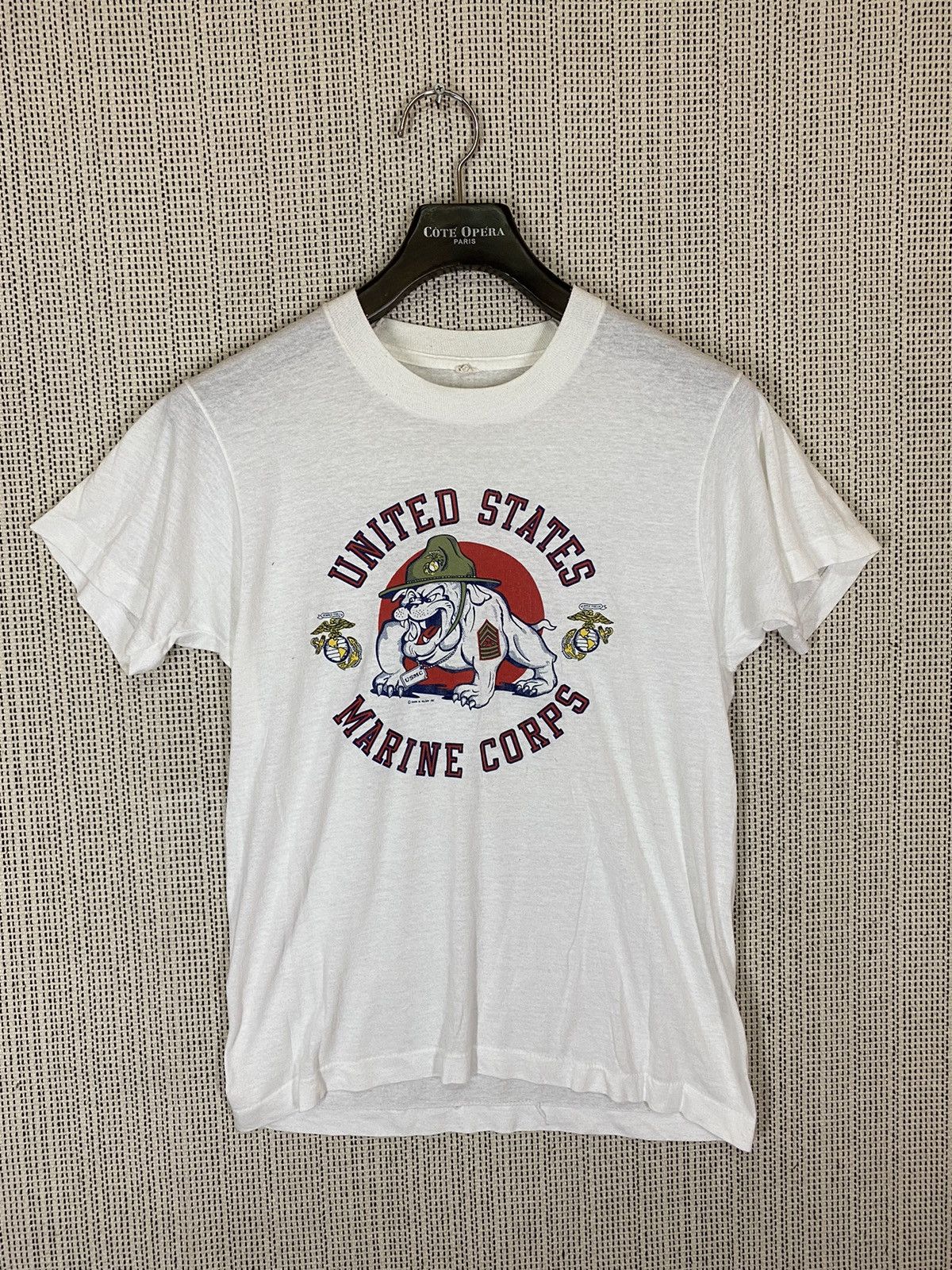 image of Made In USA x USMC Vintage 1983 Usmc Pitbull Tshirt Very in White, Men's (Size Medium)