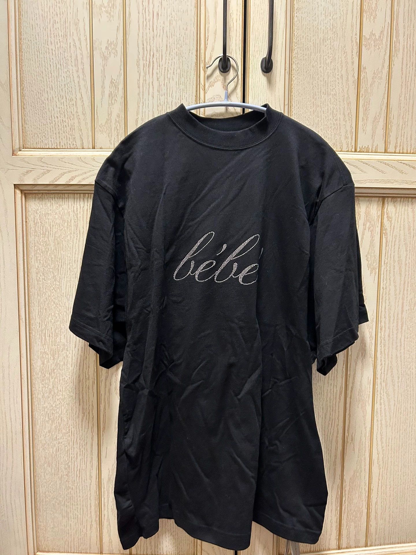 Balenciaga unisex rhinestone letter Bebe black loose round