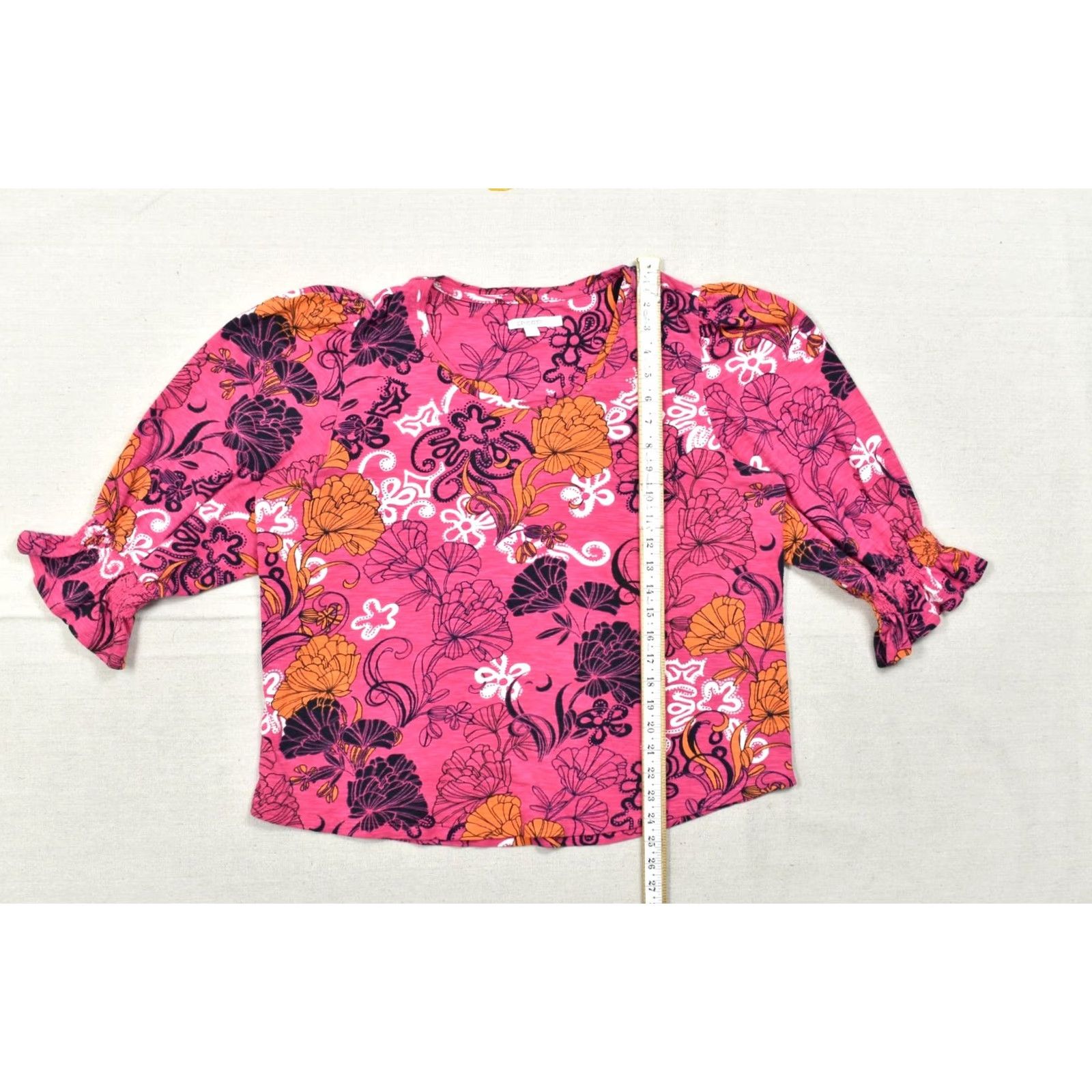 Vintage Chico's Women's Pink Floral Puff Sleeve Top XL Knit Blouse Crew Neck 3/4 Sleeve Cotton Modal Casual Summer Spring Size XL / US 12-14 / IT 48-50 - 7 Thumbnail