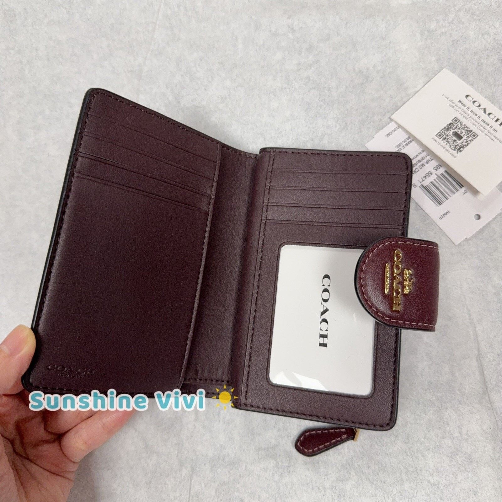 NWT COACH CR791 Medium Corner Zip Wallet Leather Gold/Merlot